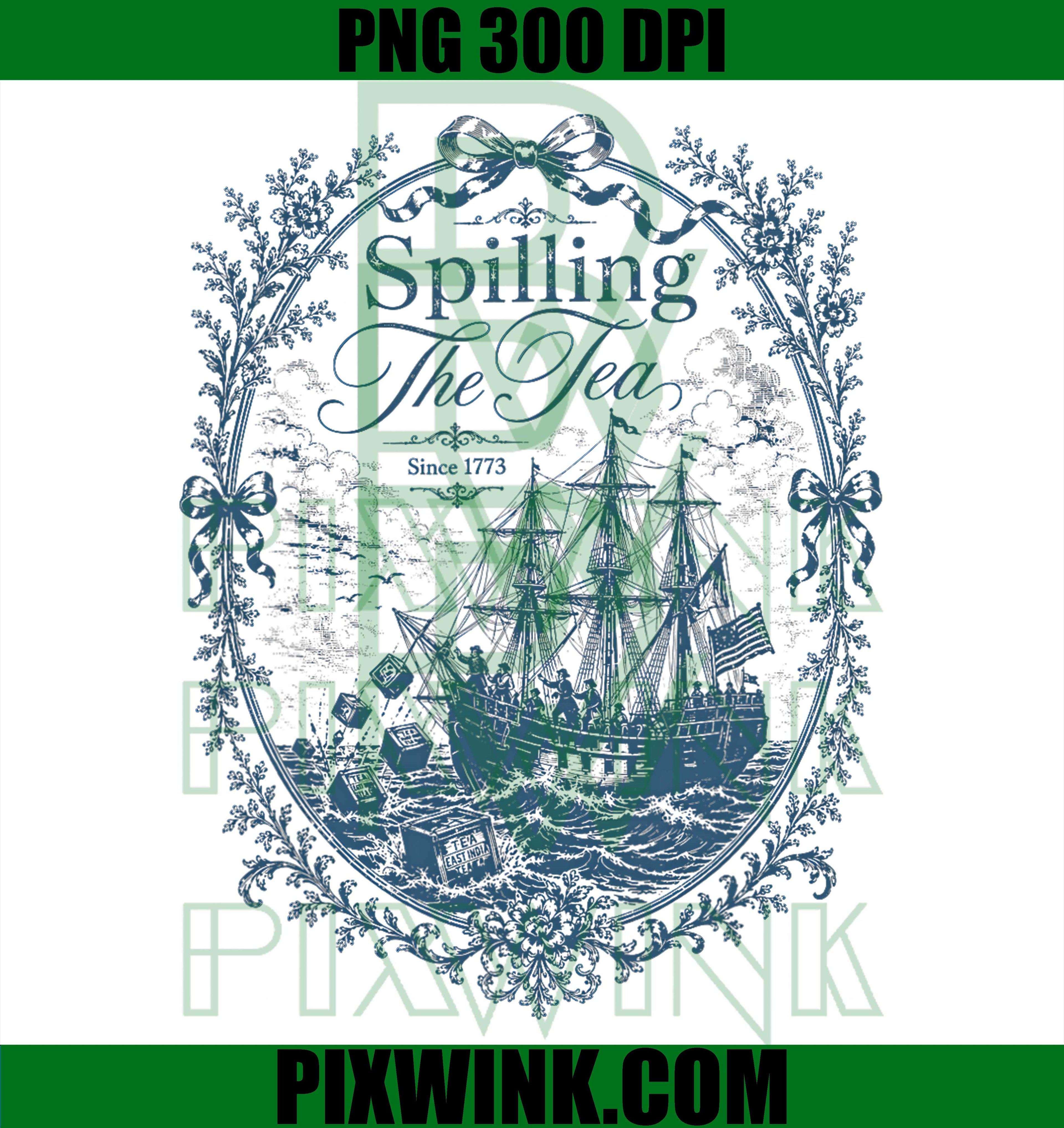 Blue Toile Spilling Tea PNG, Since 1773 Party History PNG