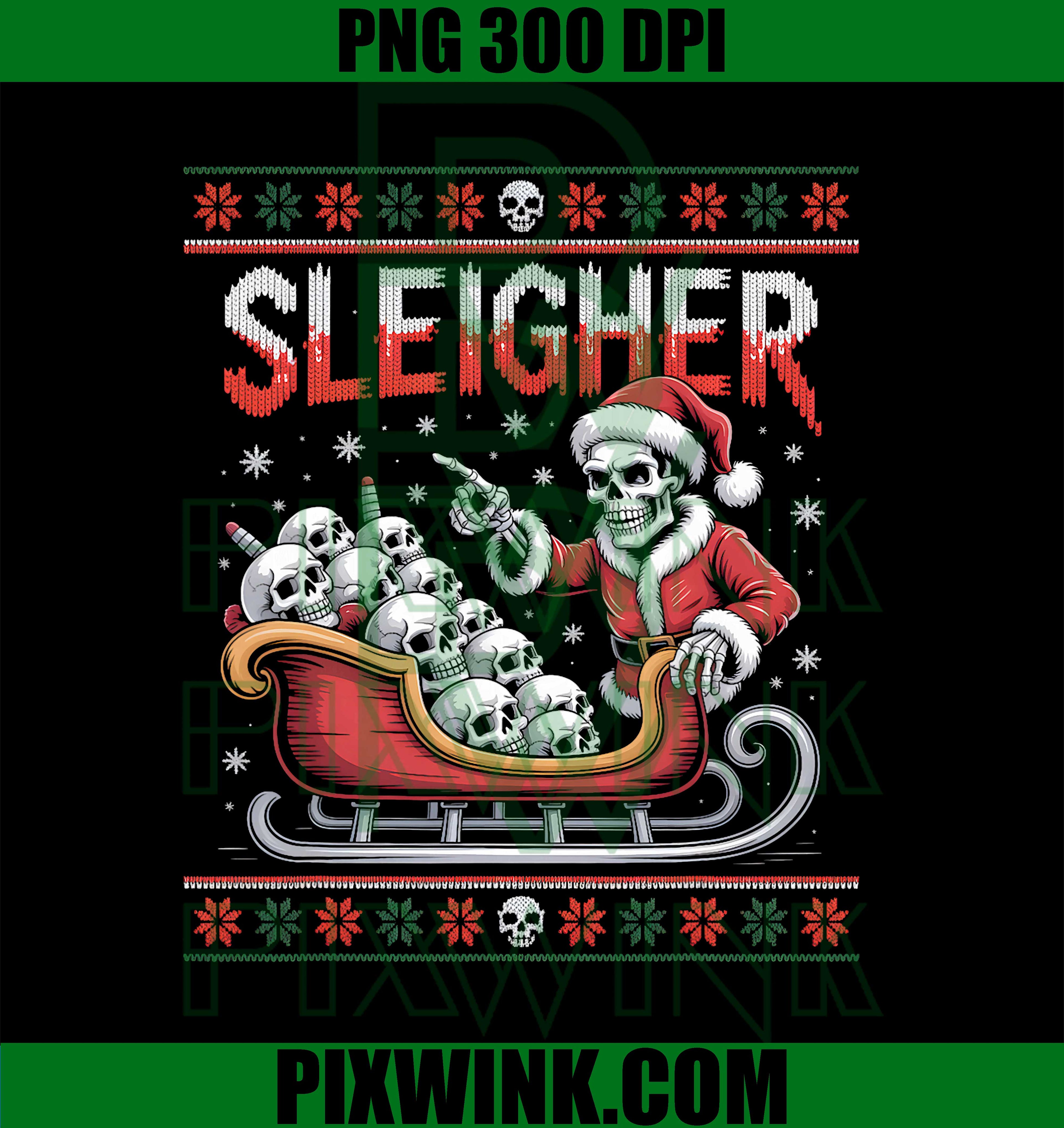 Sleigher Pointing Skull Santa Ugly Christmas PNG