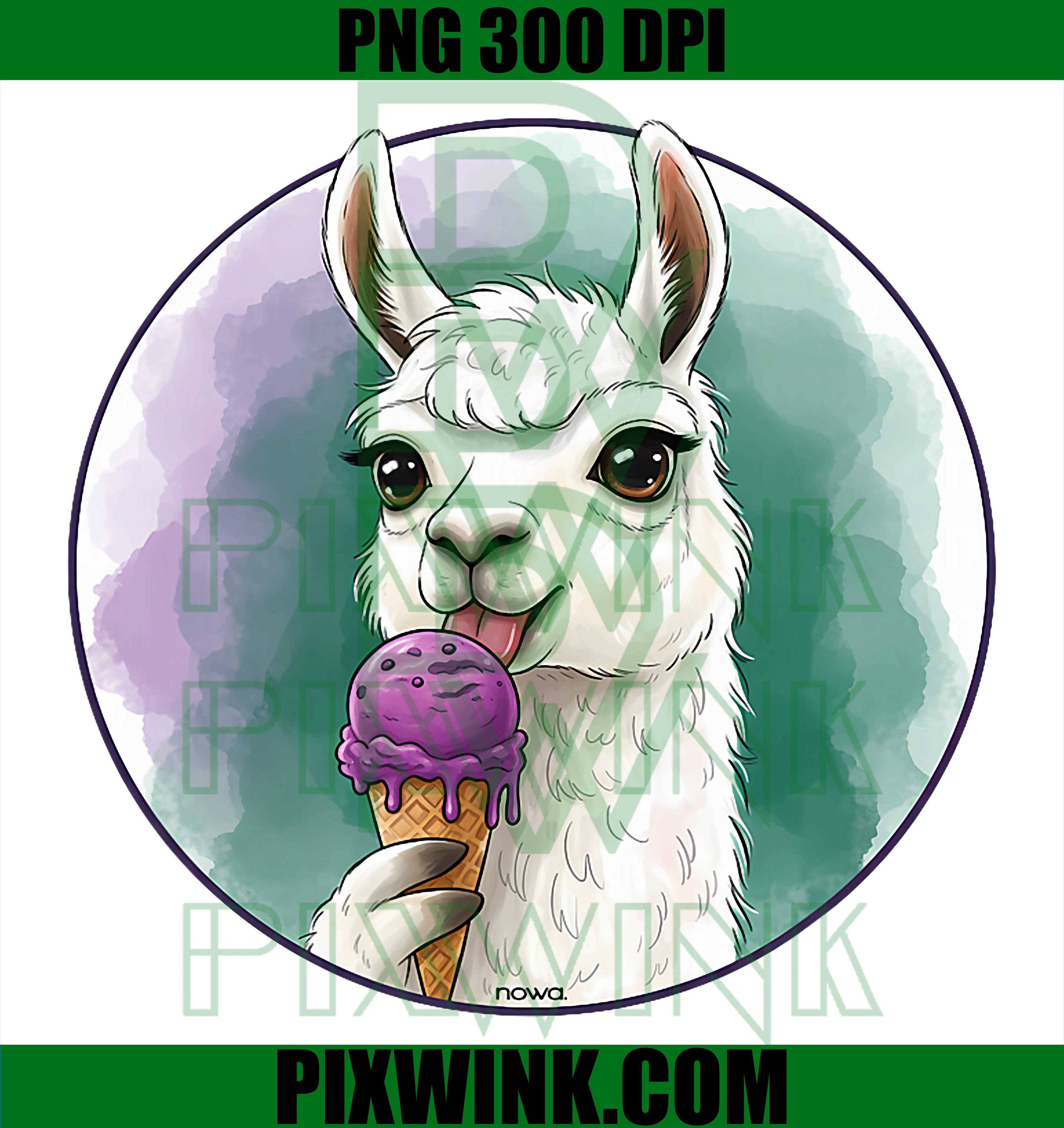 Llama Ice Cream PNG, Cute Sweet Llama PNG Funny Animal Design