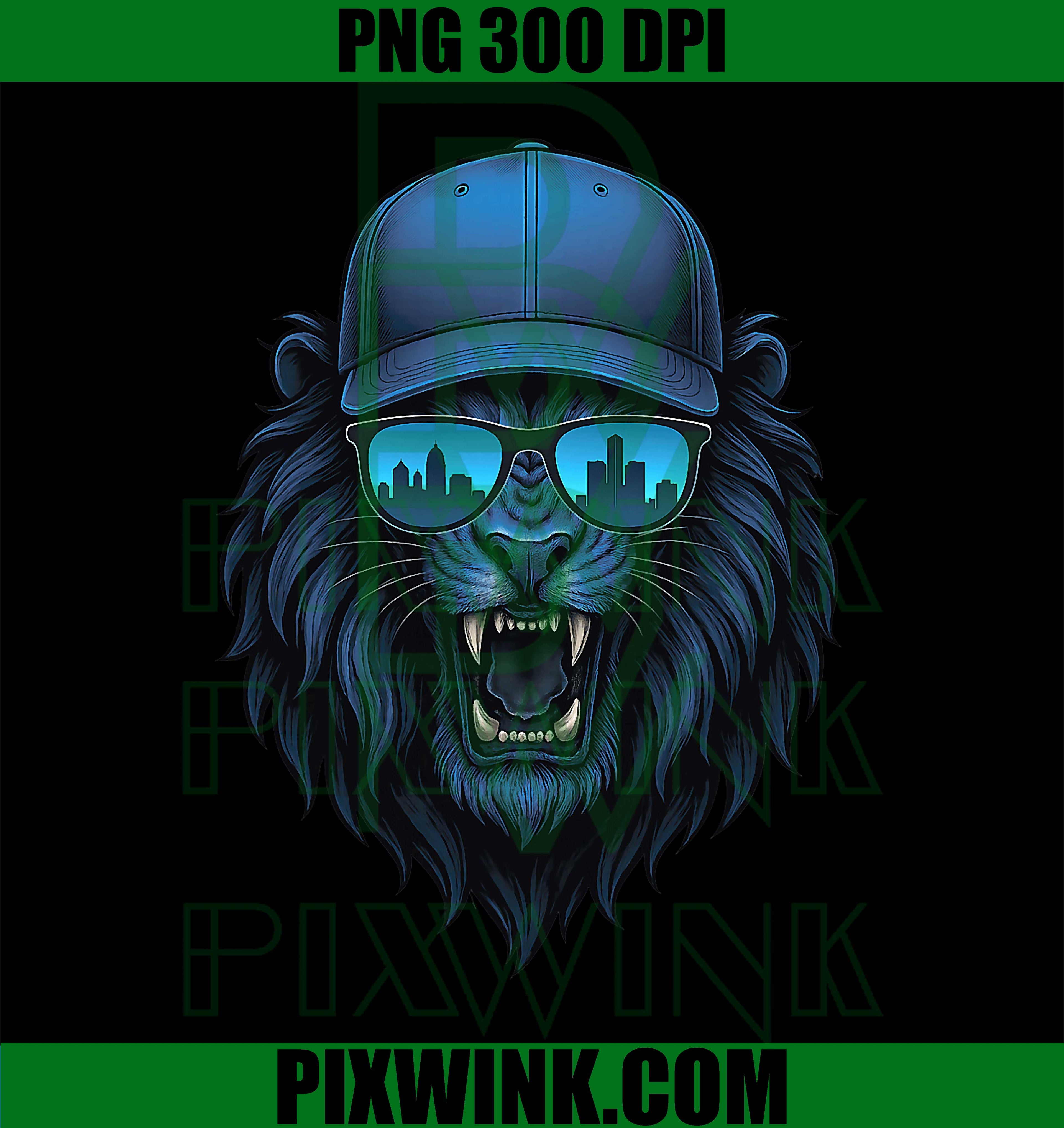 Cool Lion Animal Graphic with Cap and Skyline Sunglasses PNG