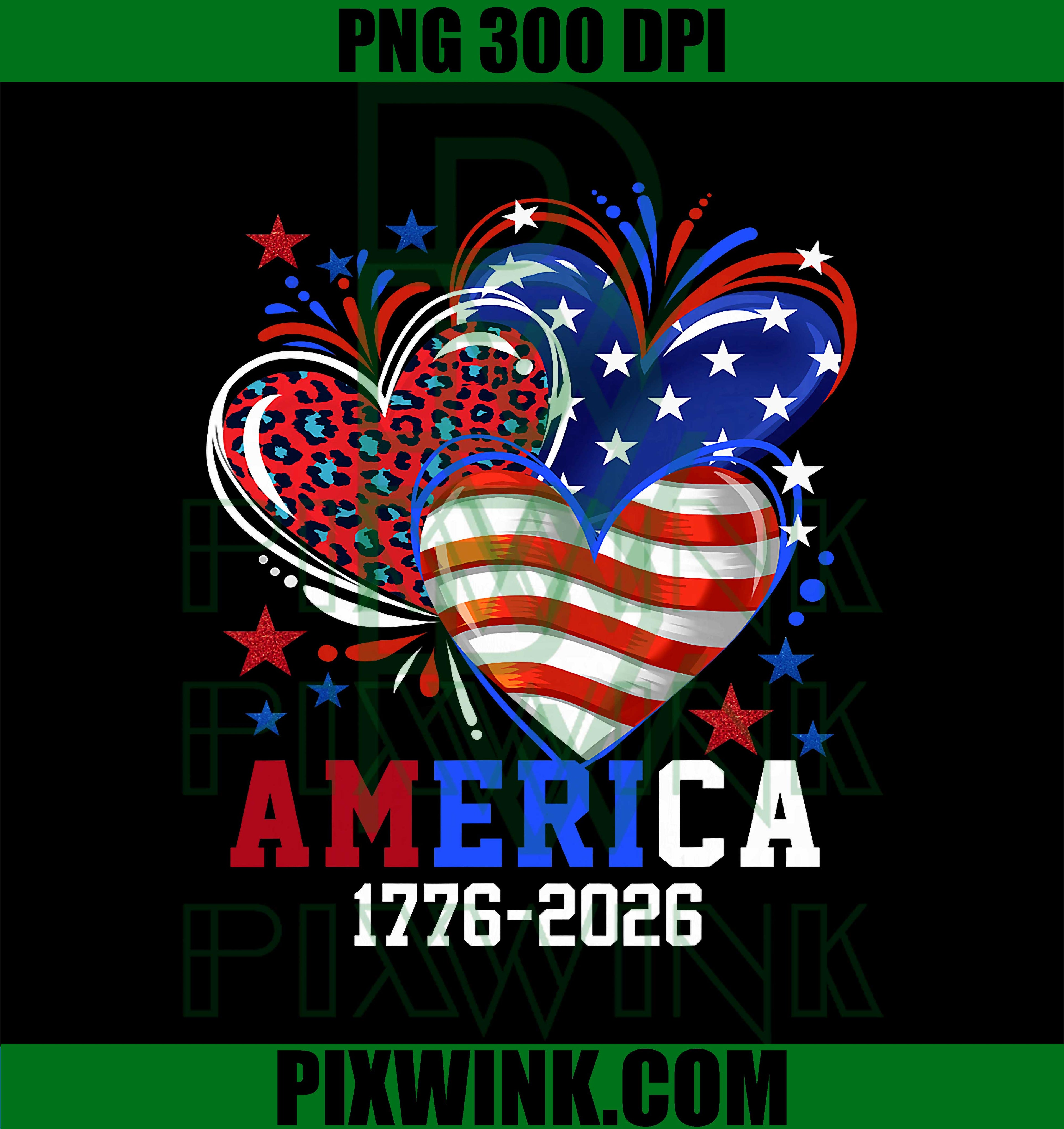USA Flag Heart Leopard 1776–2026 PNG, 4th of July 250th Birthday Patriotic PNG