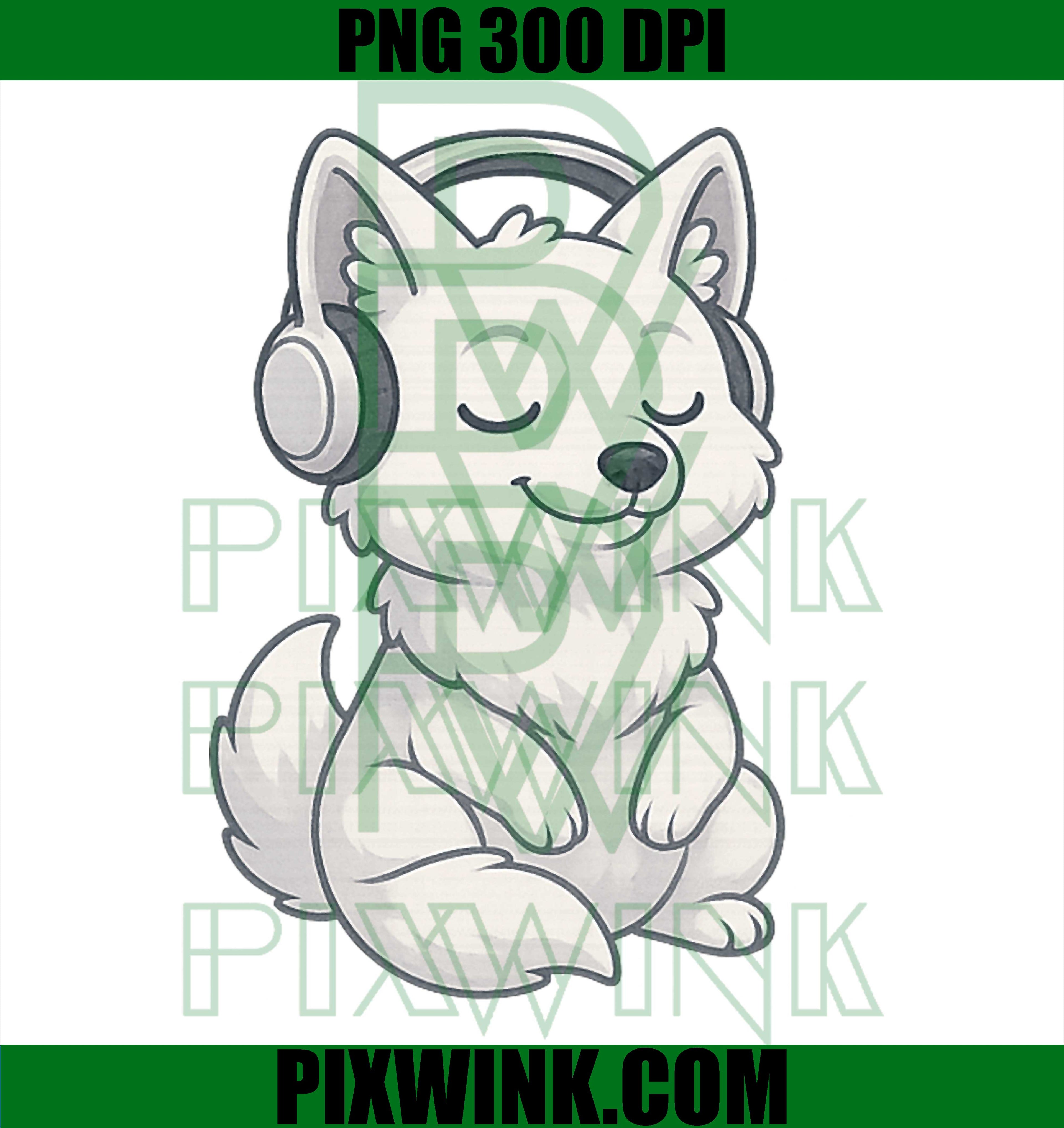 Arctic Fox Wearing Headphones, Cute Zoo Favorite Animal PNG
