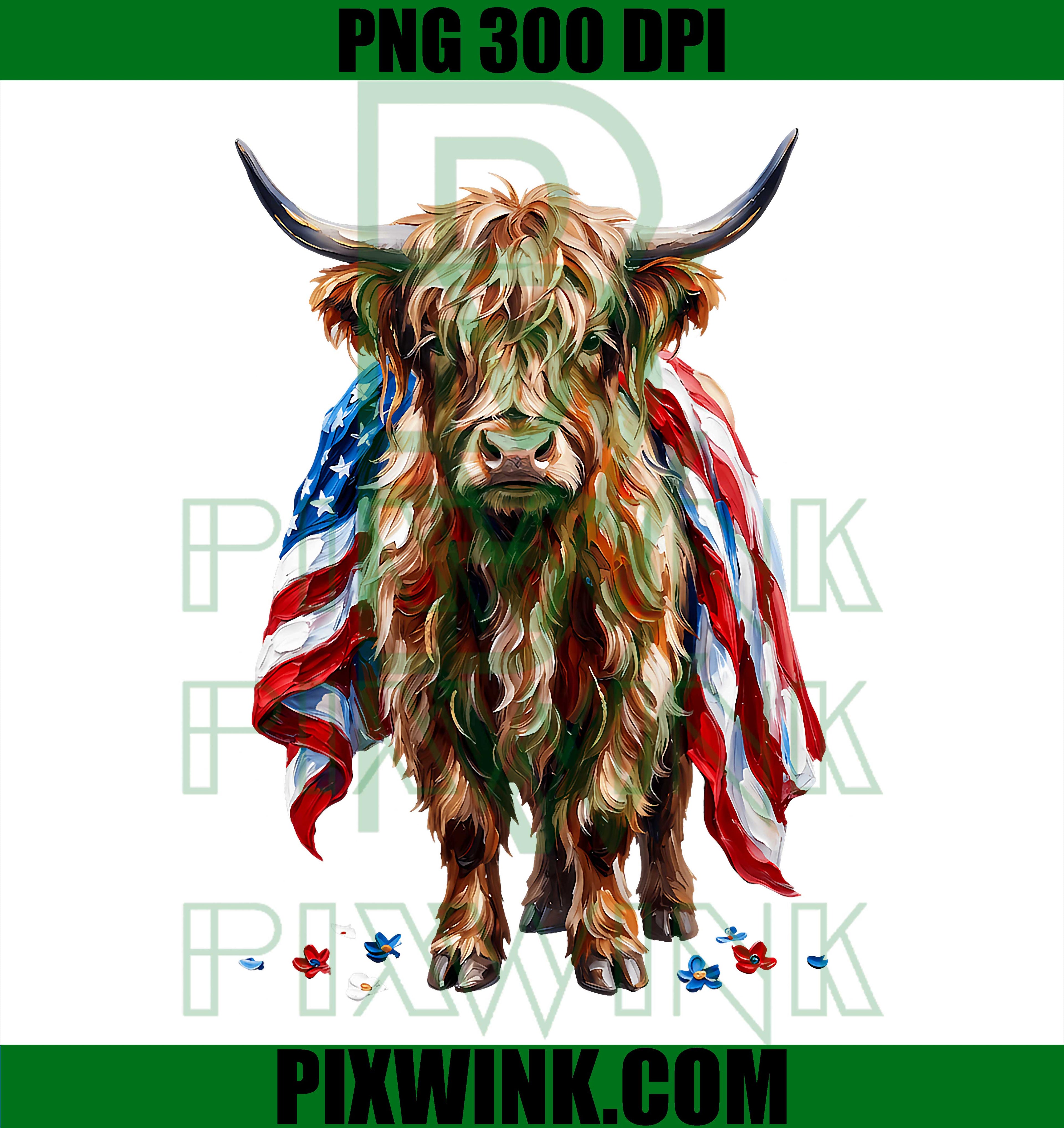 Highland Cow 4th Of July PNG, Patriotic America Cow Graphic PNG