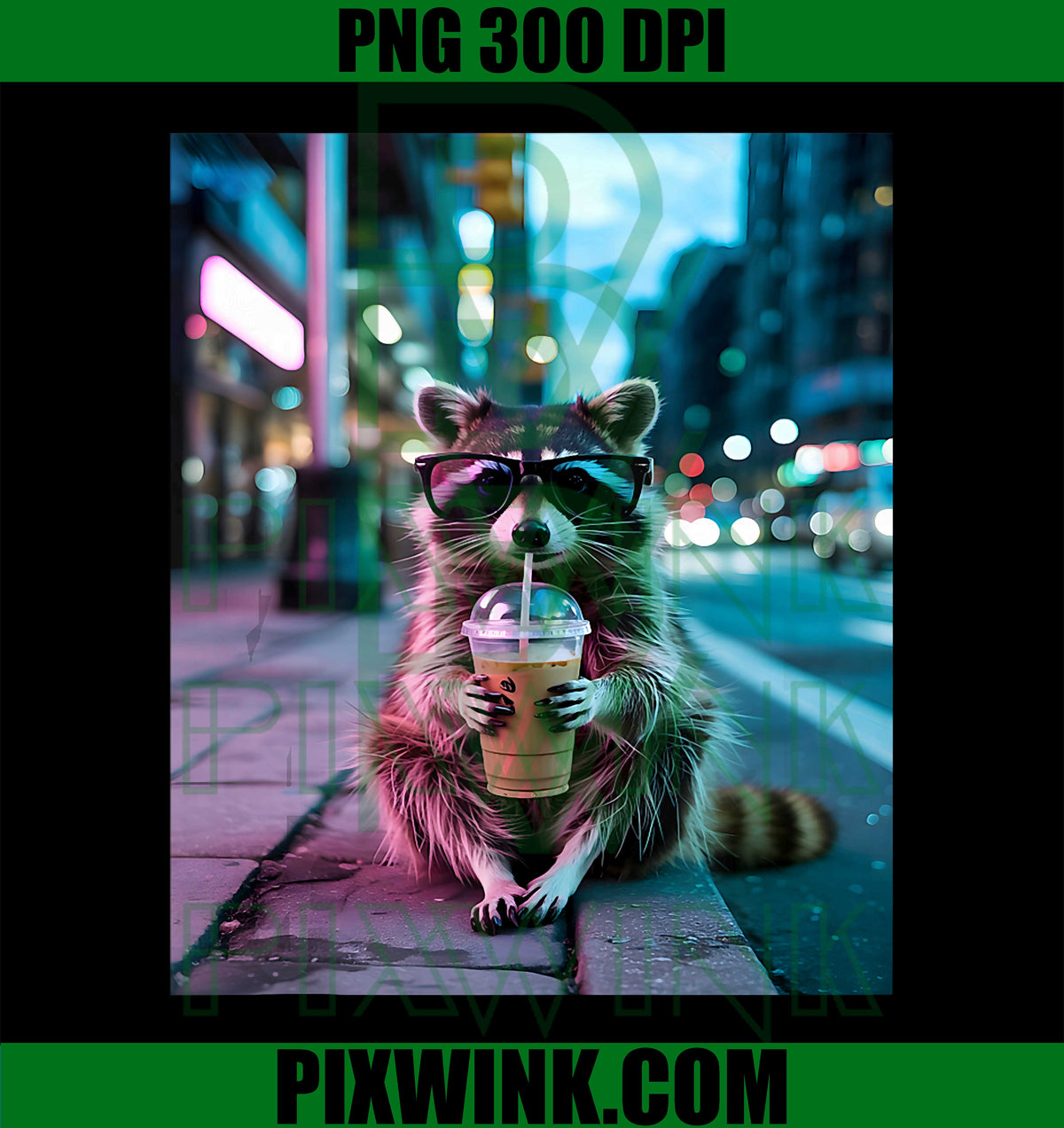 Raccoon Iced Coffee PNG, Funny Animal Meme PNG, Coffee Raccoon PNG
