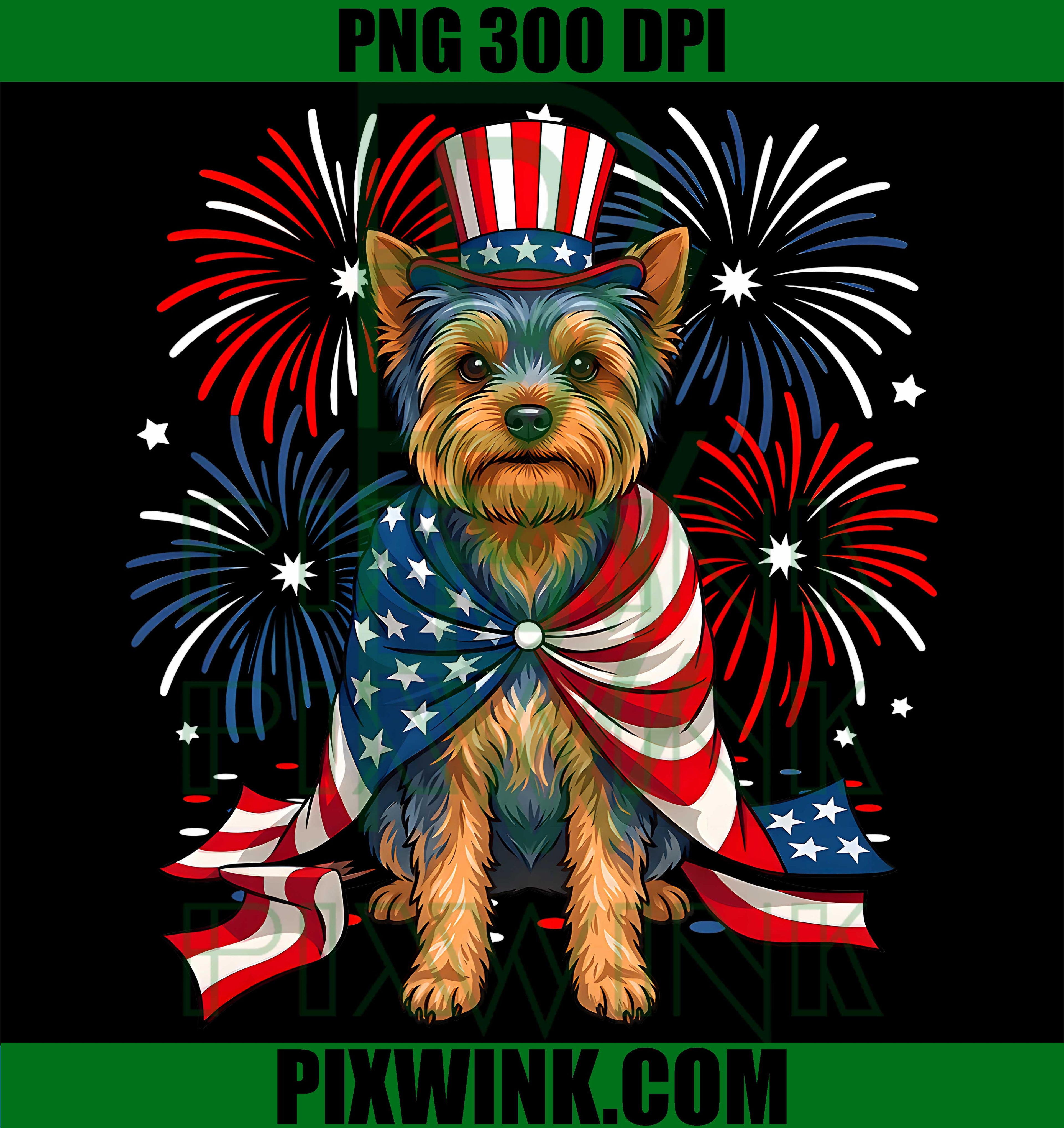 Cute Yorkshire Terrier USA Flag PNG, Patriotic 4th Of July Dog PNG