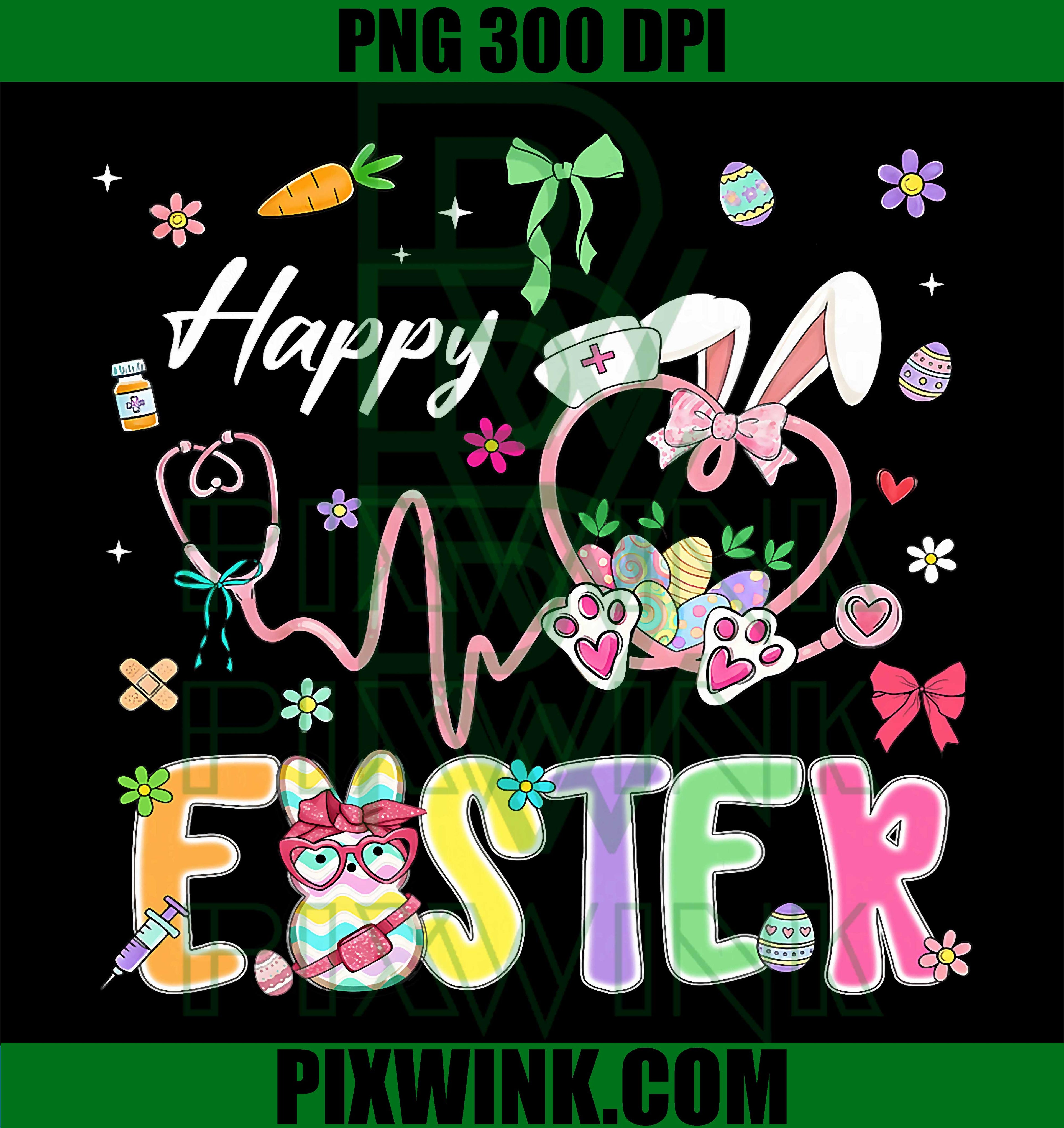 Happy Easter Nurse Bunny PNG, Nursing Bunny Stethoscope Heart PNG