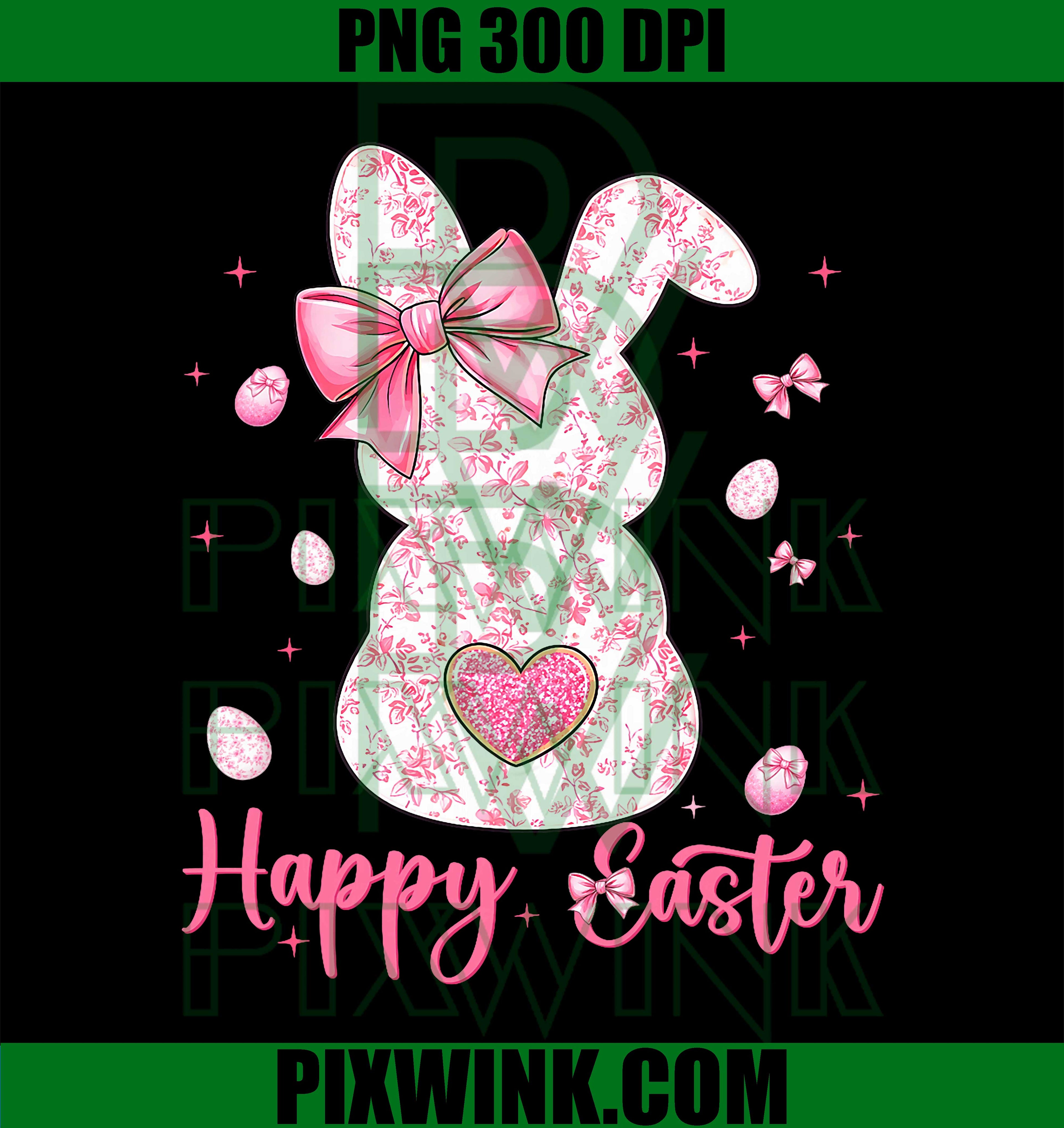Happy Easter Coquette Bunny PNG, Floral Bunny Easter Girl PNG