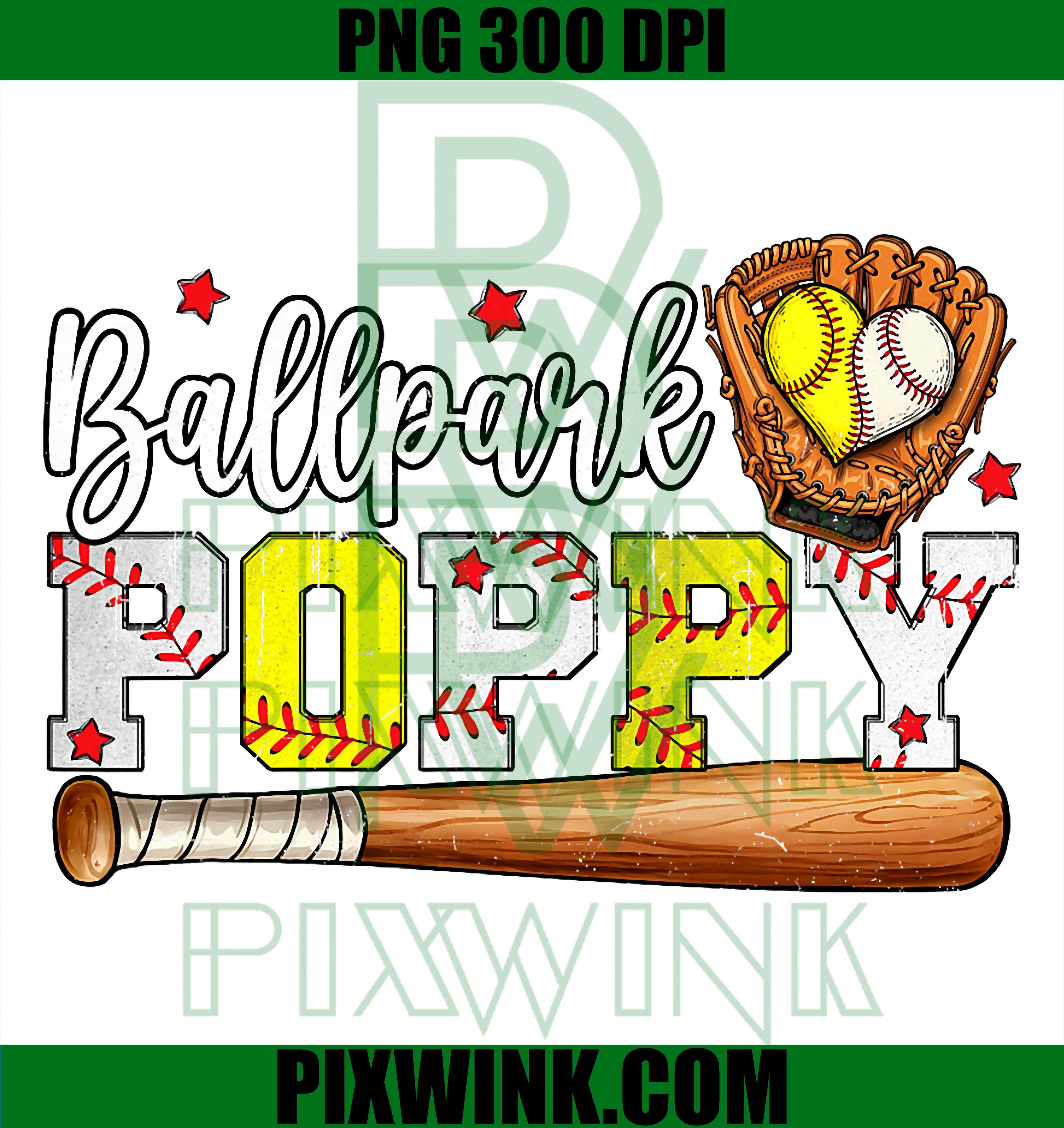 Ballpark Poppy PNG, Cute Softball Baseball Grandpa PNG Design