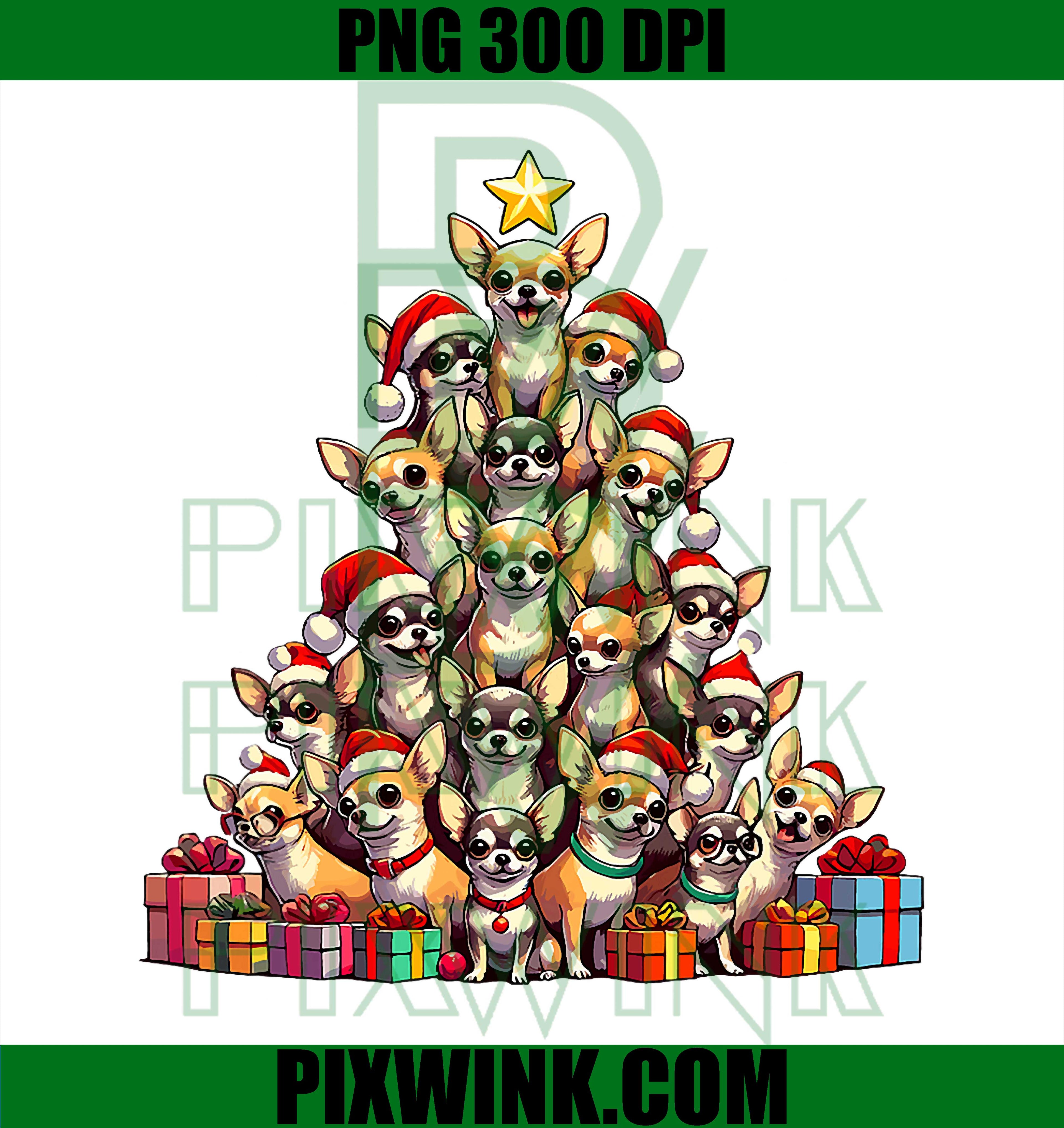 Christmas Tree Chihuahuas PNG, Funny Dog Tree PNG