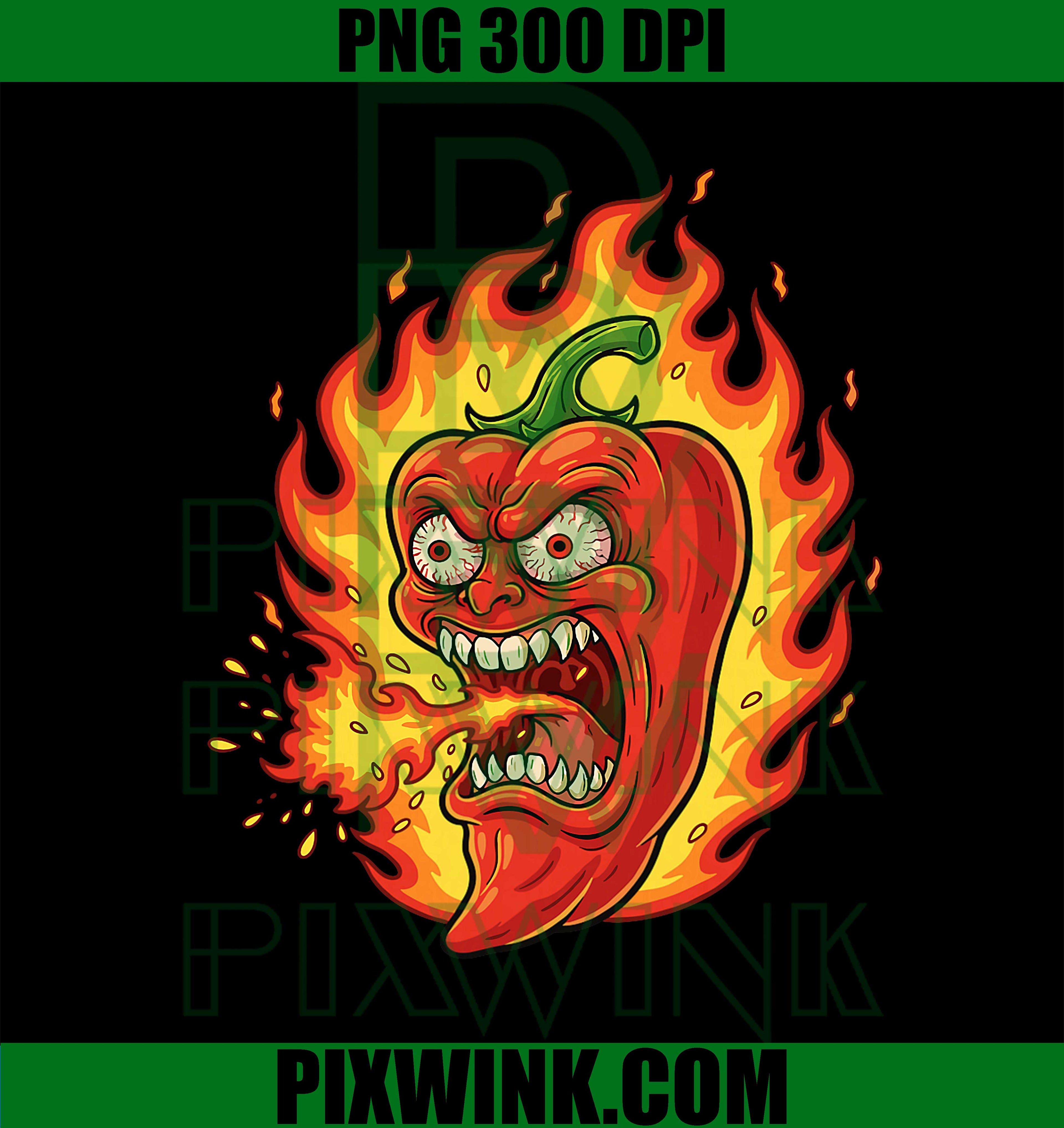 Flaming Angry Chili Pepper PNG, Spicy Food Lover Heat Graphic PNG