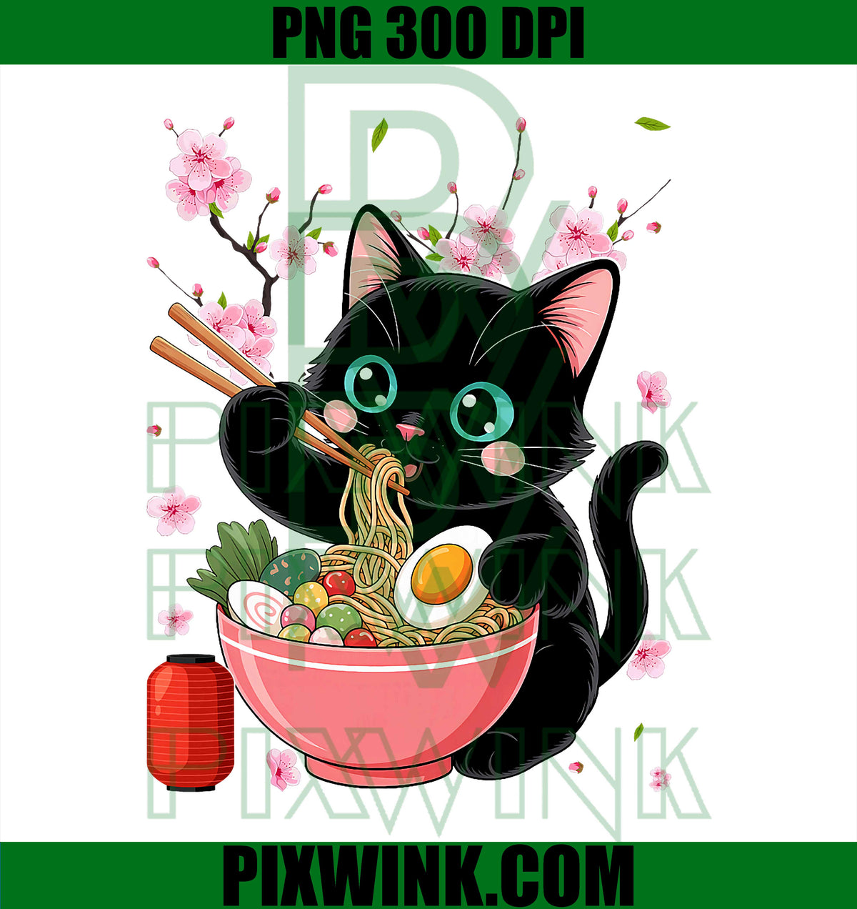 Retro Japanese Anime Black Cat Eating Ramen PNG