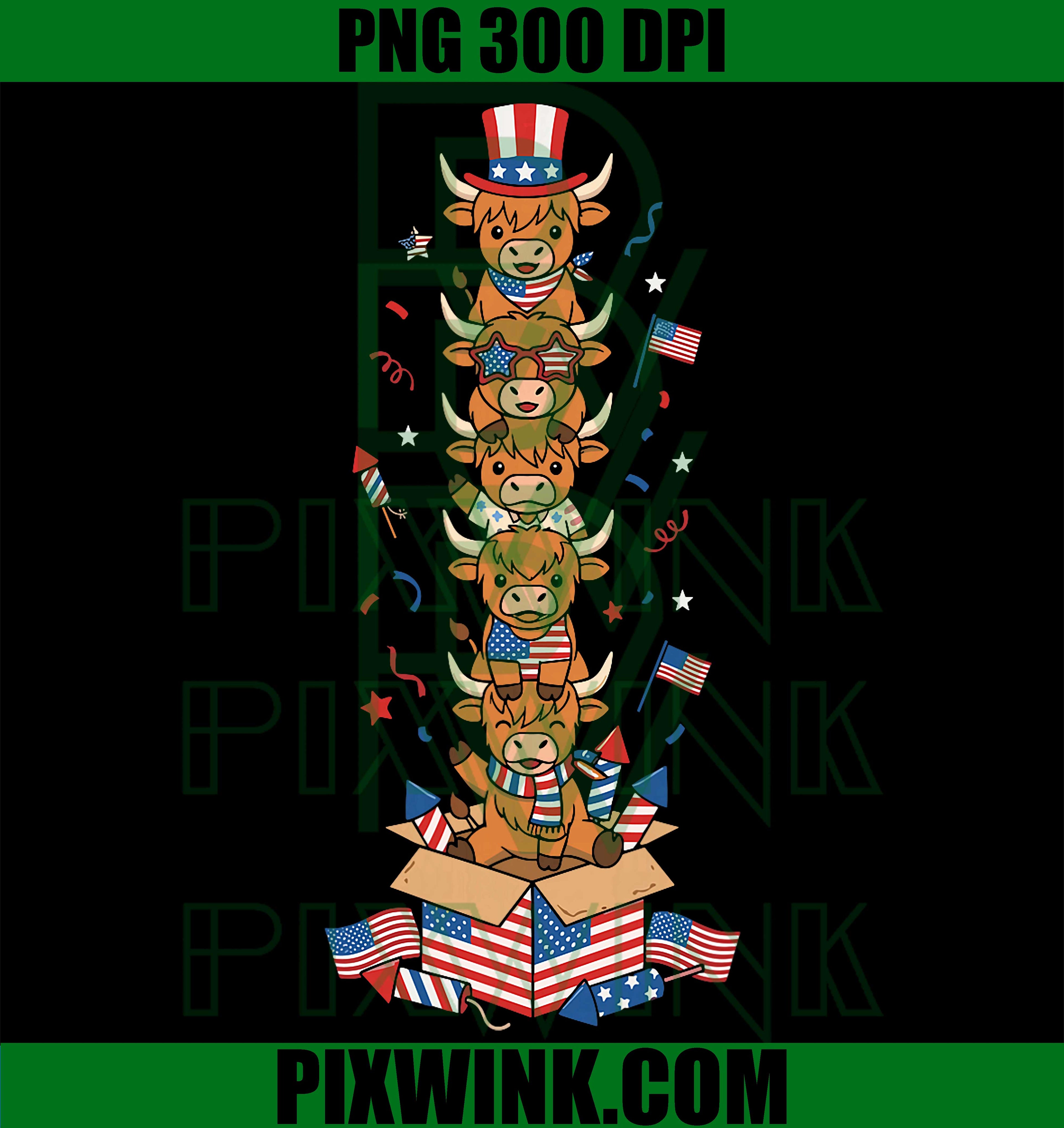 Highland Cow American Flag PNG, Fourth Of July Patriotic USA PNG