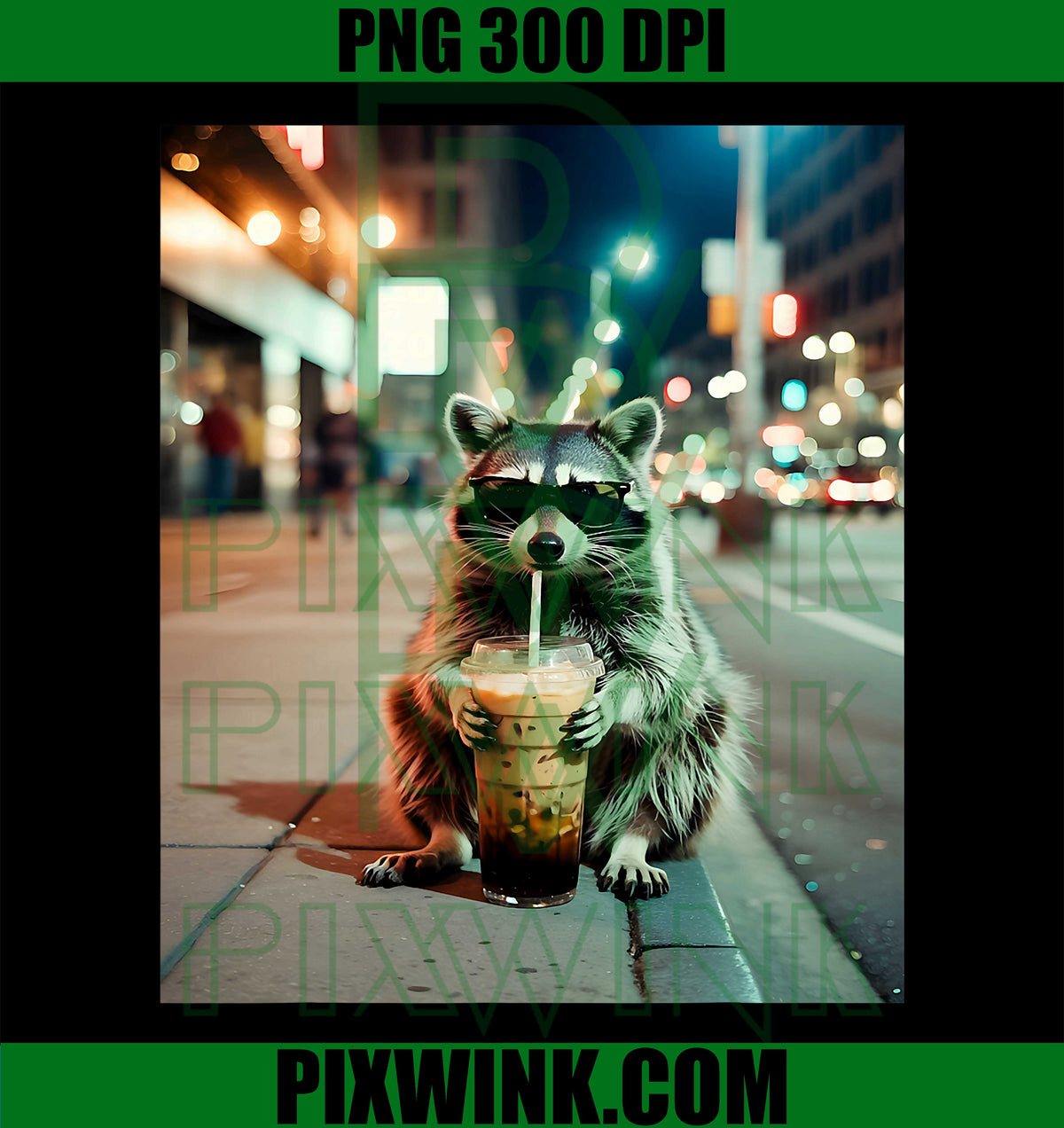 Raccoon Iced Coffee PNG, Funny Animal Meme PNG, Coffee Raccoon PNG
