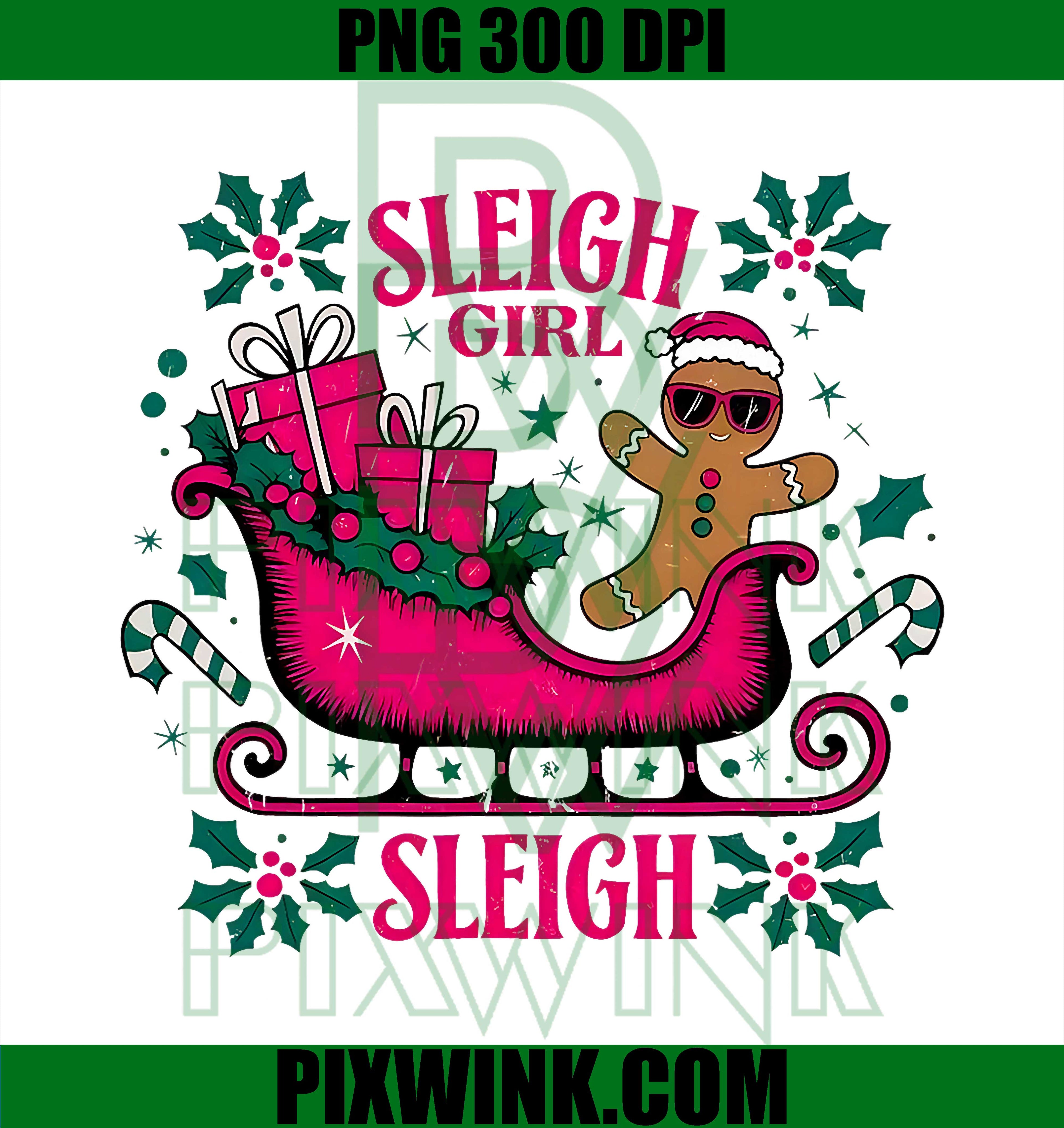 Christmas Gingerbread Pink Sleigh Girl PNG, Merry Chistmas 2025