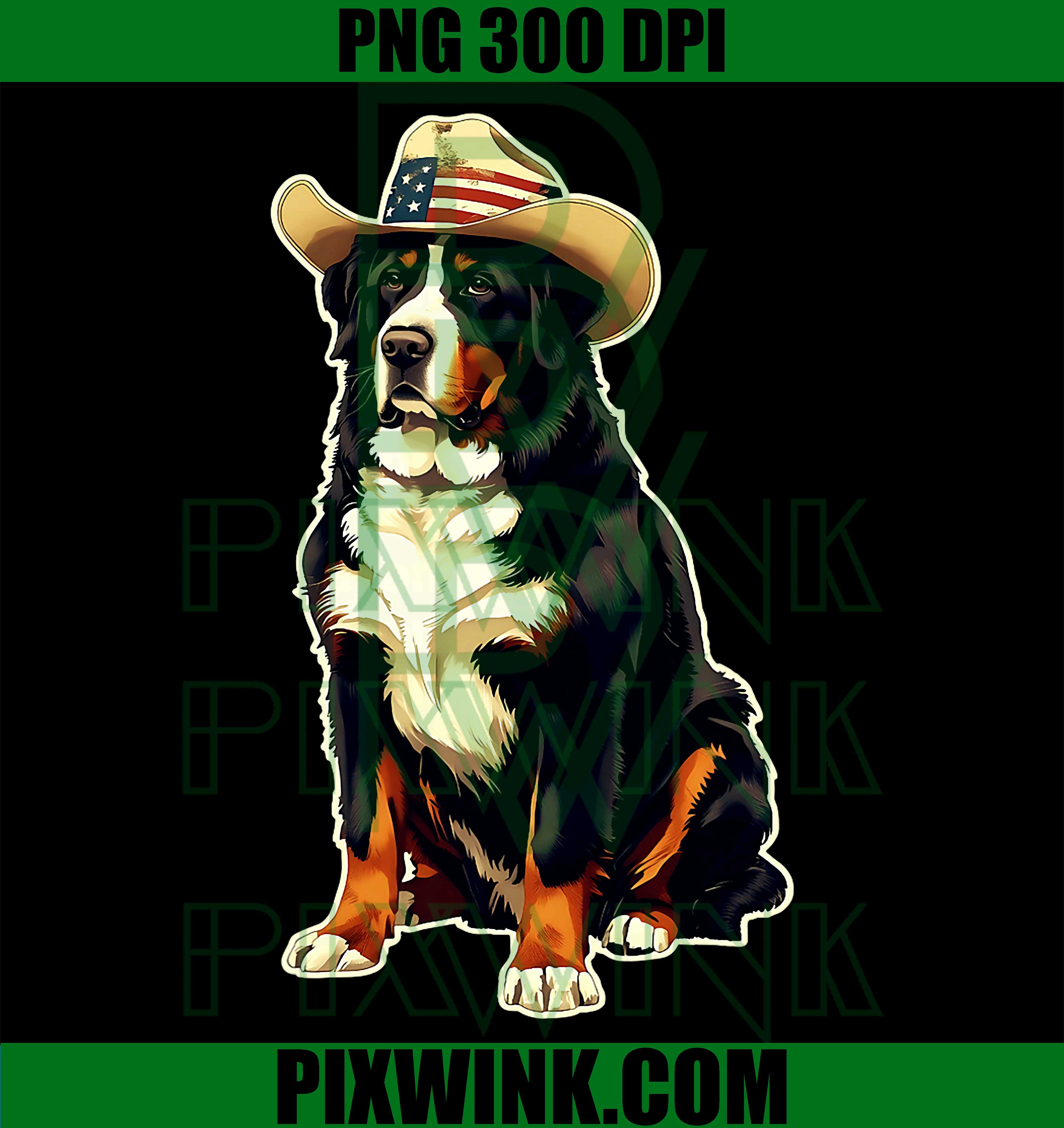 Greater Swissy Dog PNG, Cowboy Hat Dog PNG, Patriotic Swissy PNG