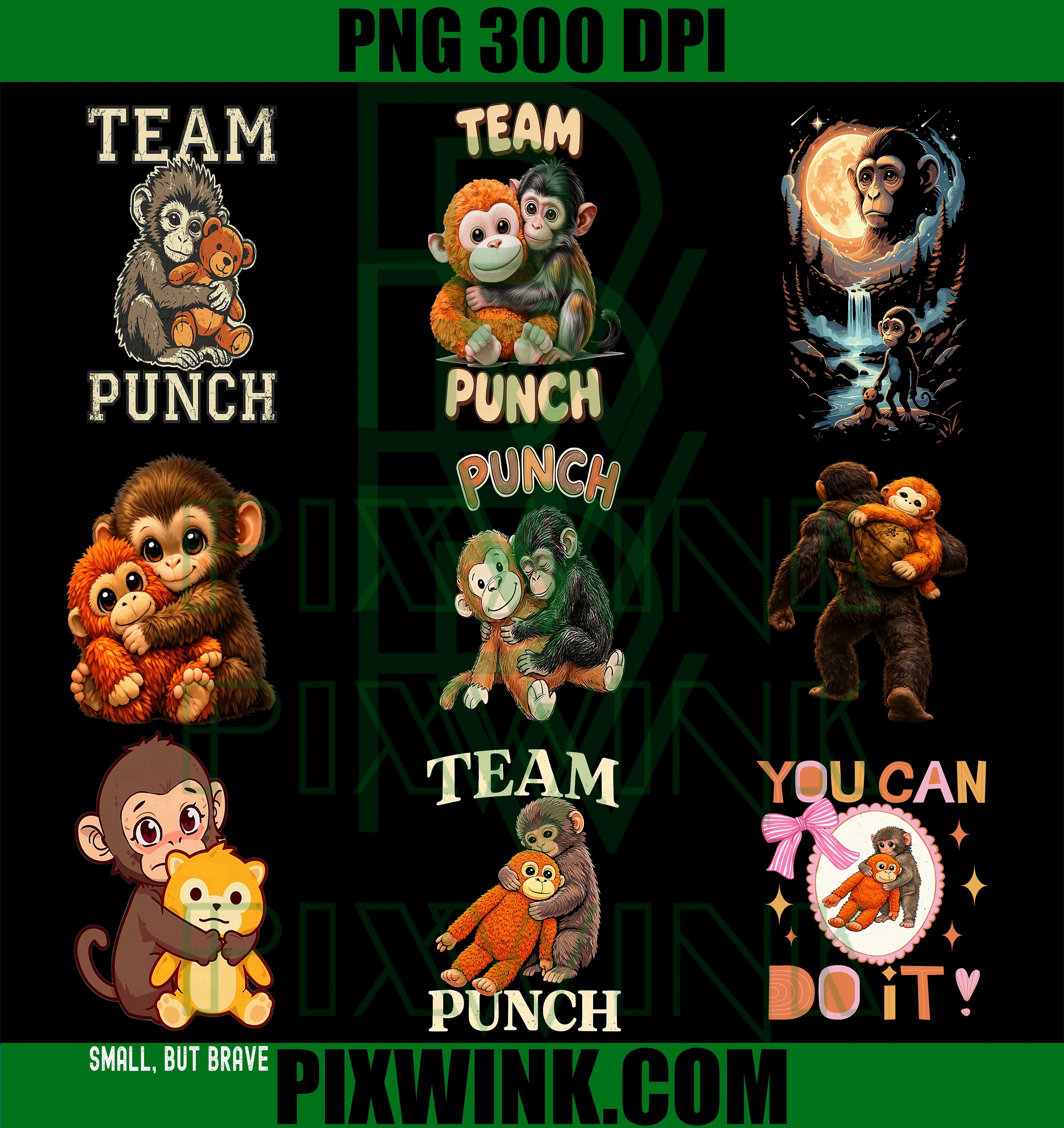 Punch Monkey PNG Bundle, Team Punch Monkey Teddy Bear PNG, Cute Monkey Meme Design PNG