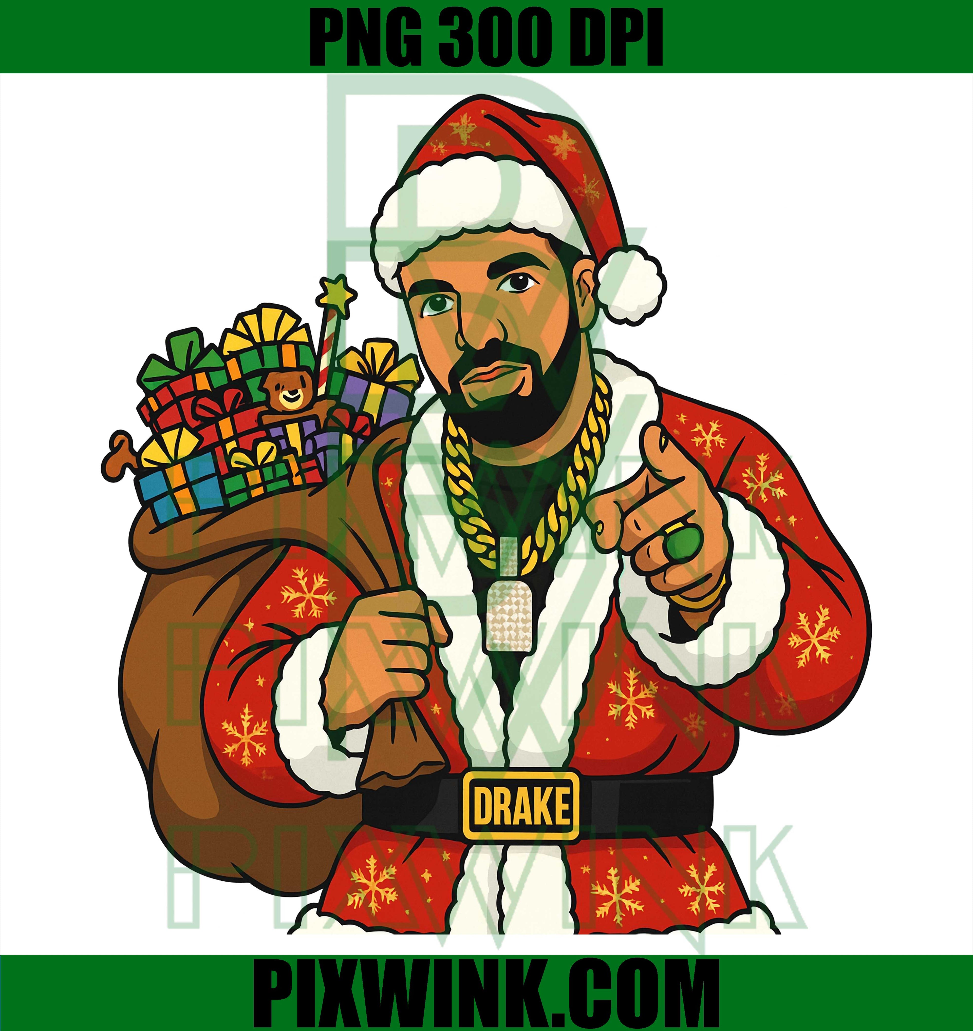 Drake Santa Claus PNG, Christmas Rapper Digital PNG