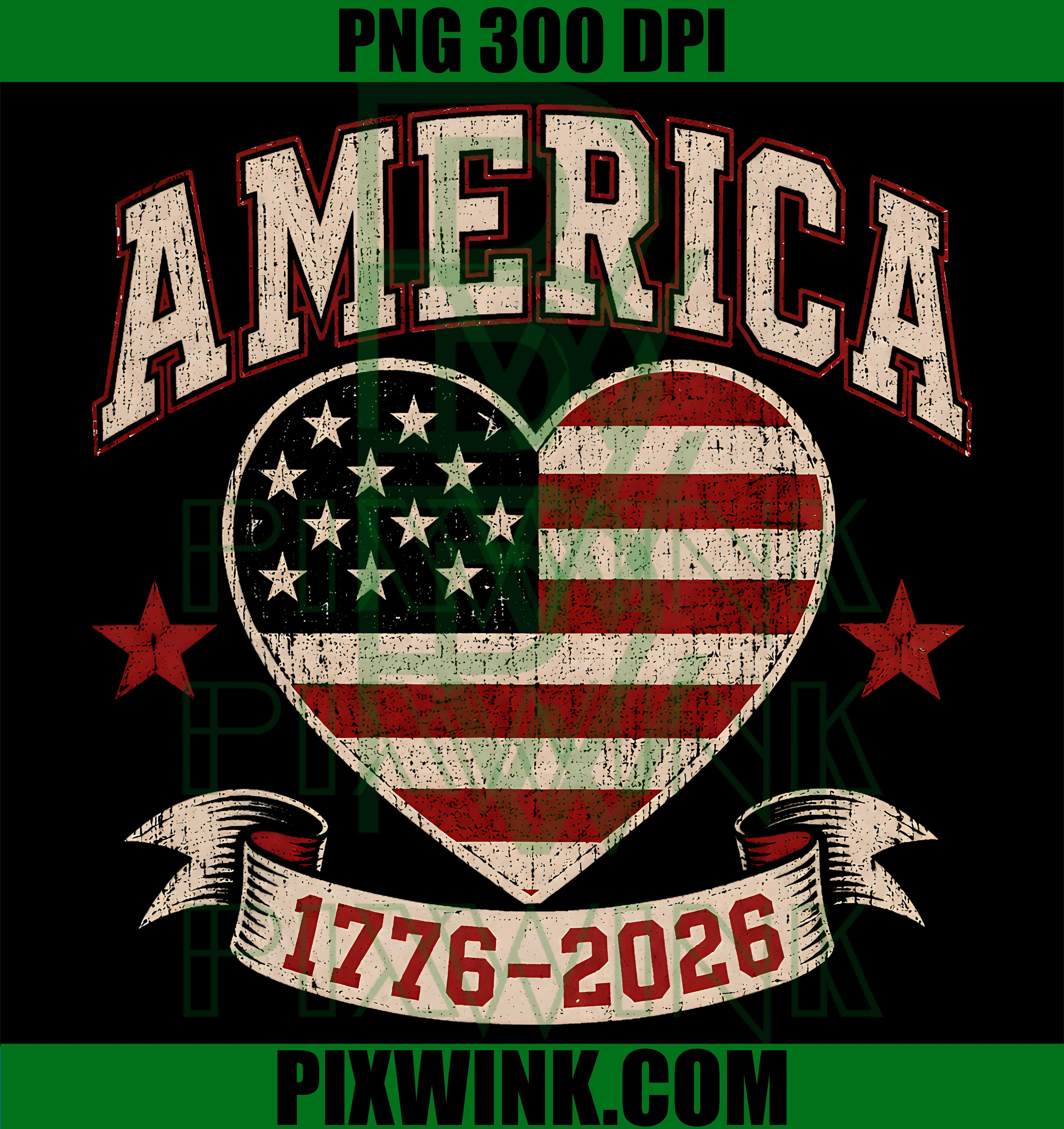 4th July Heart Flag PNG, 250th Anniversary PNG, 1776 2026 USA Flag PNG