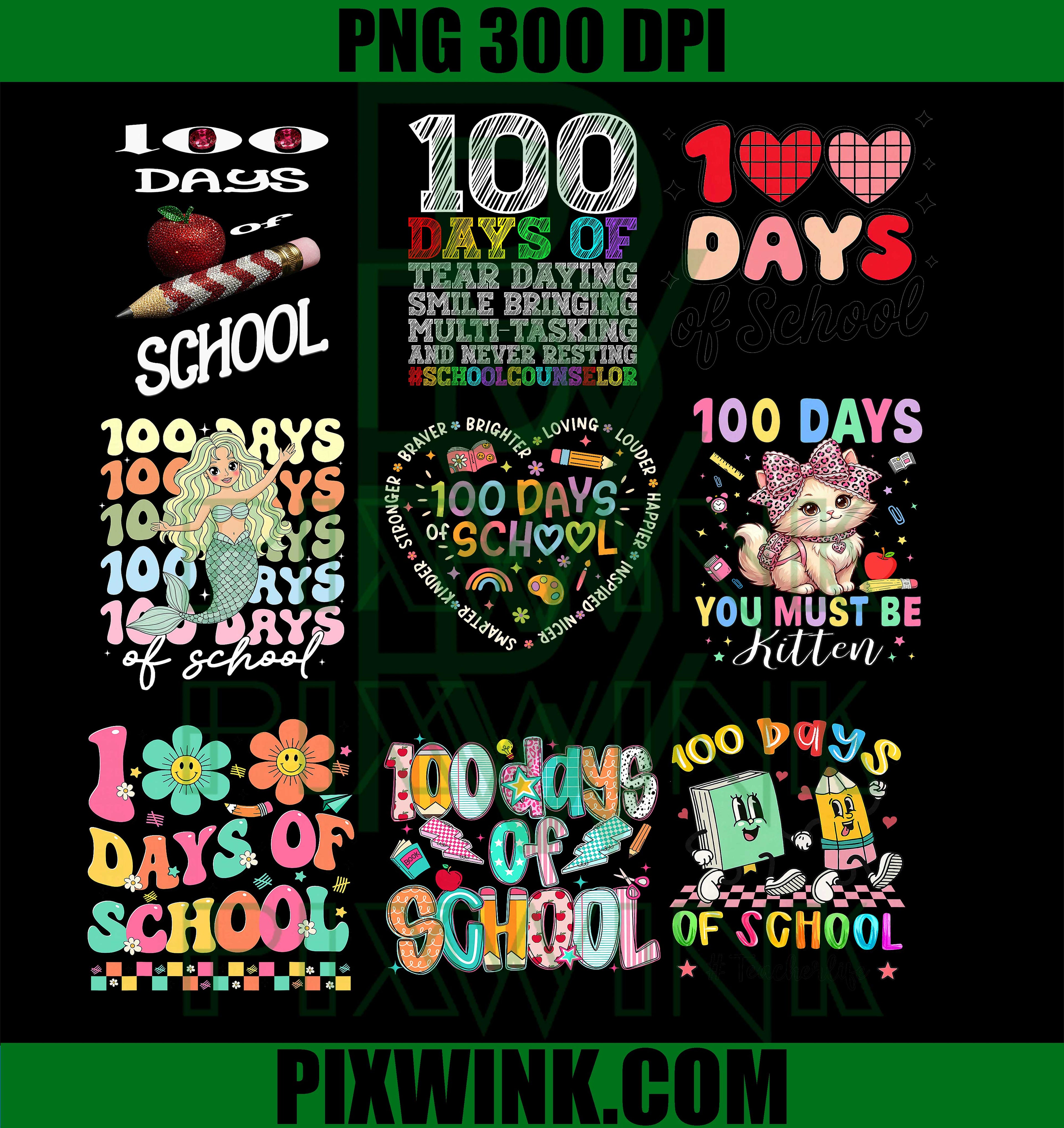 100 Days of School PNG Bundle, Cute Funny Teacher Student Designs PNG
