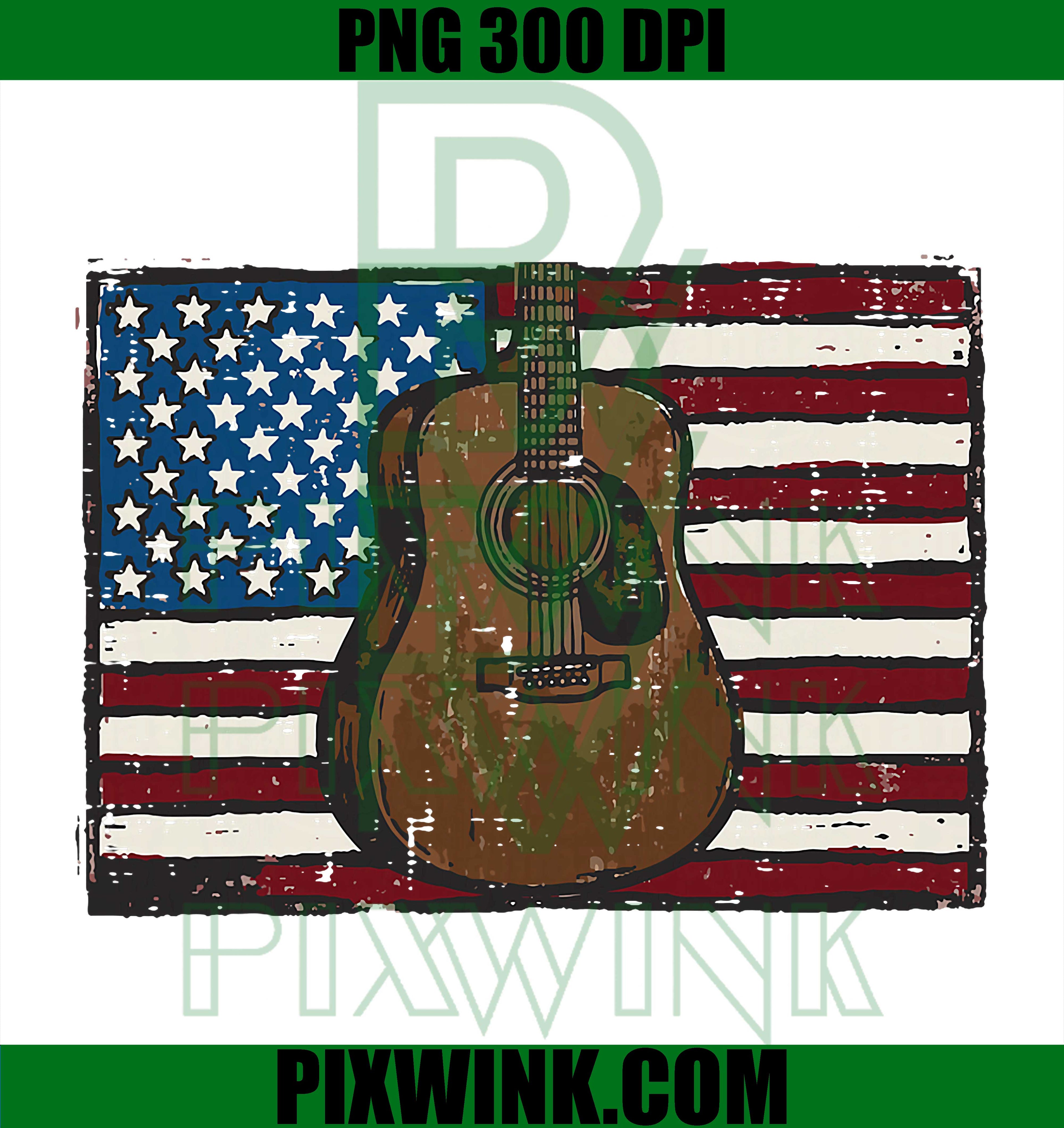 4th July Acoustic Guitar PNG, Patriotic US Flag PNG