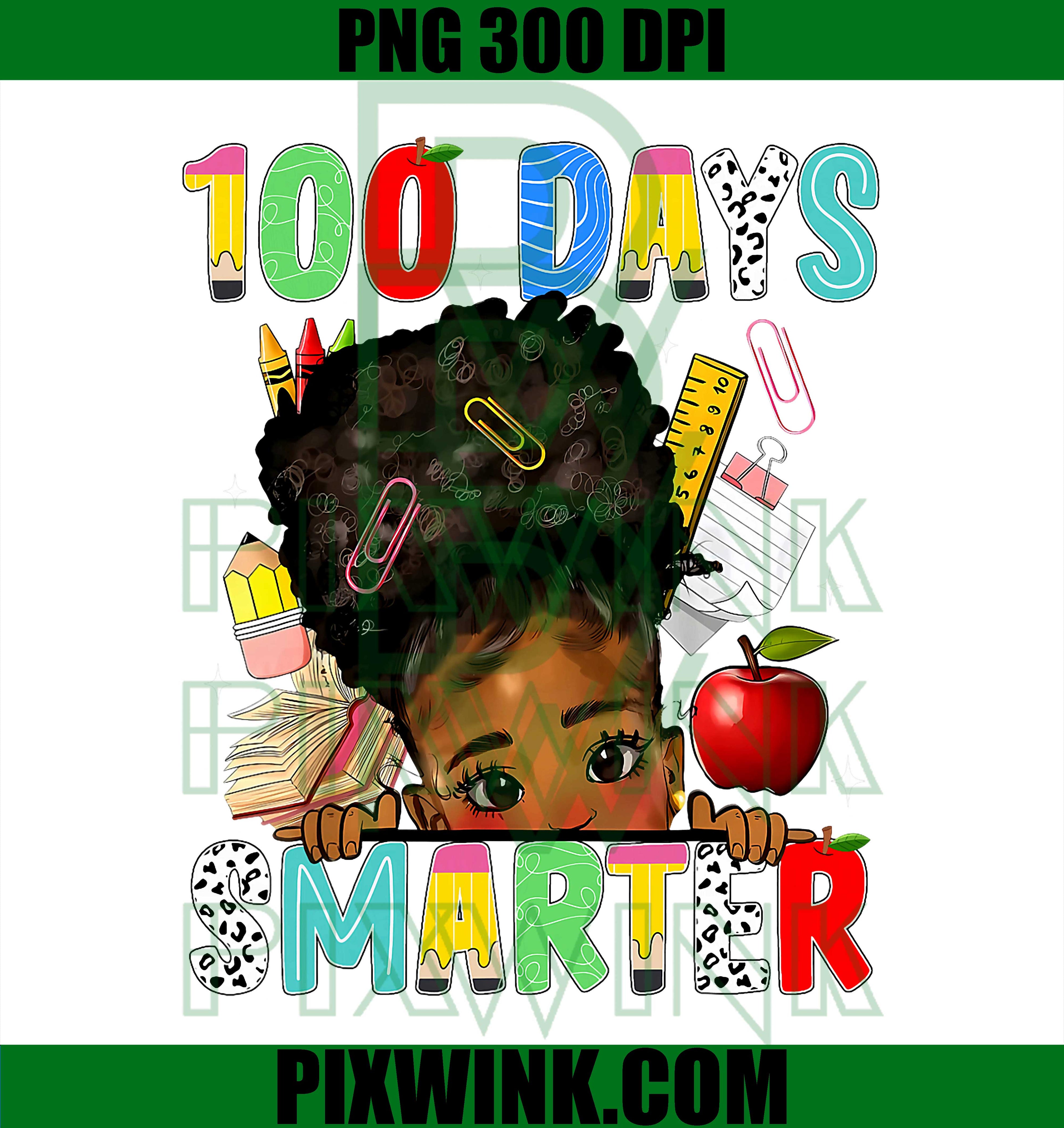 100 Days Smarter, Afro Girls Messy Bun 100th Day of School PNG