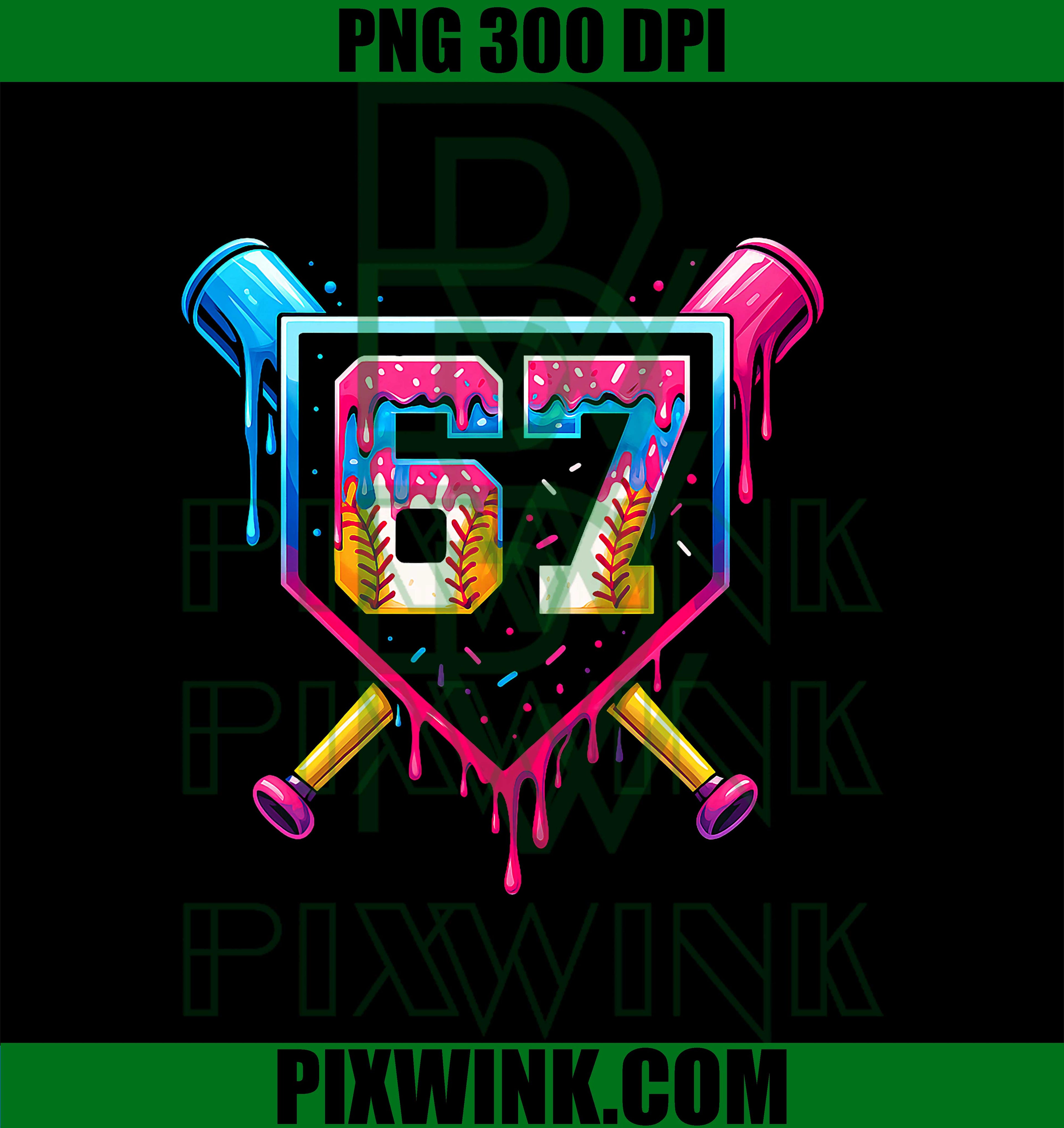 Baseball Ice Cream Drip Number 67 PNG, Trendy Six Seven Meme Christmas PNG