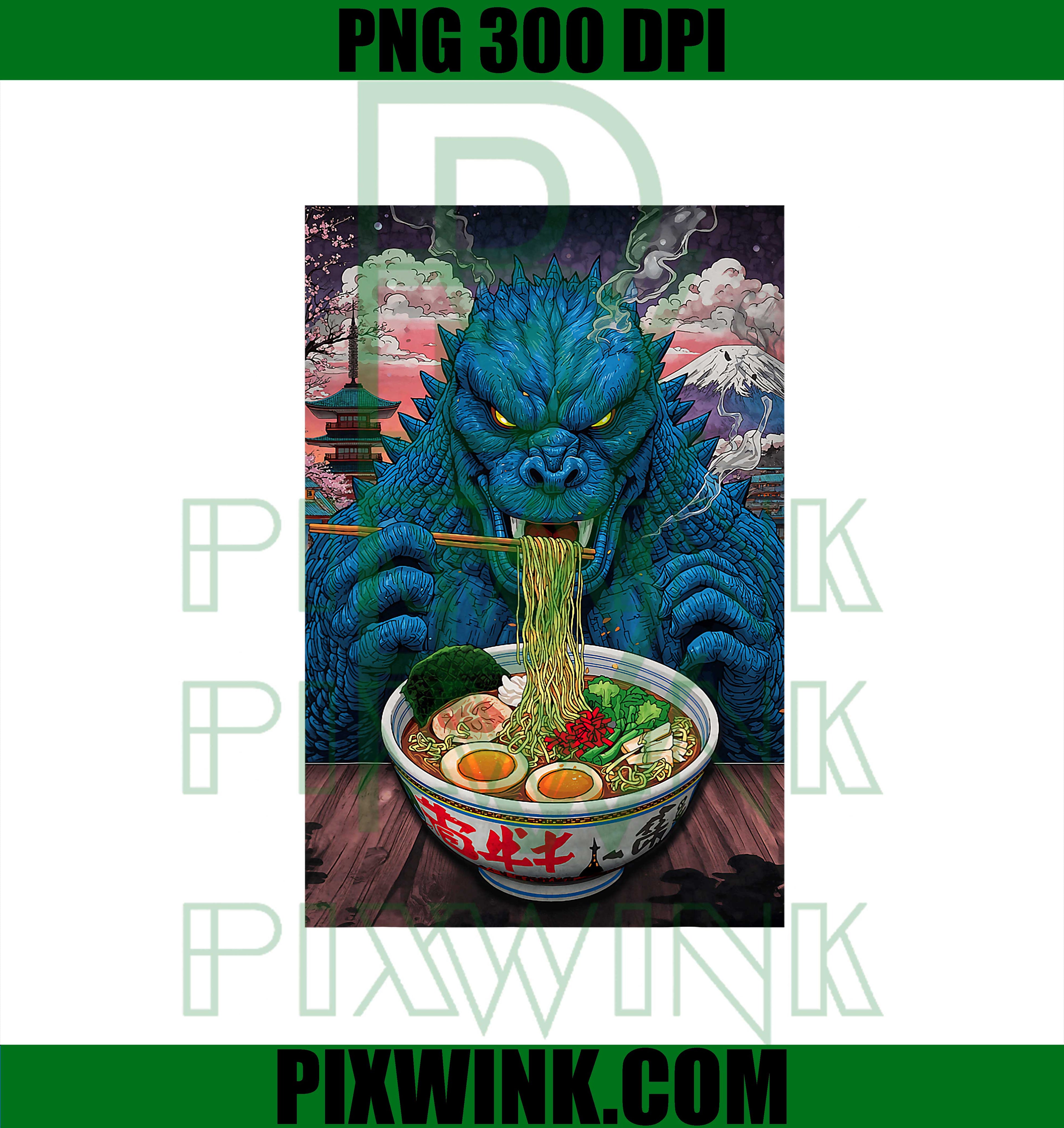 Funny Kaiju Eating Ramen Japanese Monster Lover Birthday PNG