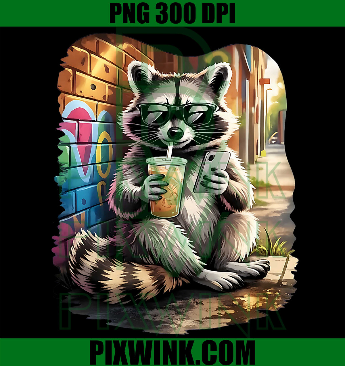 Raccoon Iced Coffee PNG, Funny Animal Meme PNG, Coffee Raccoon PNG
