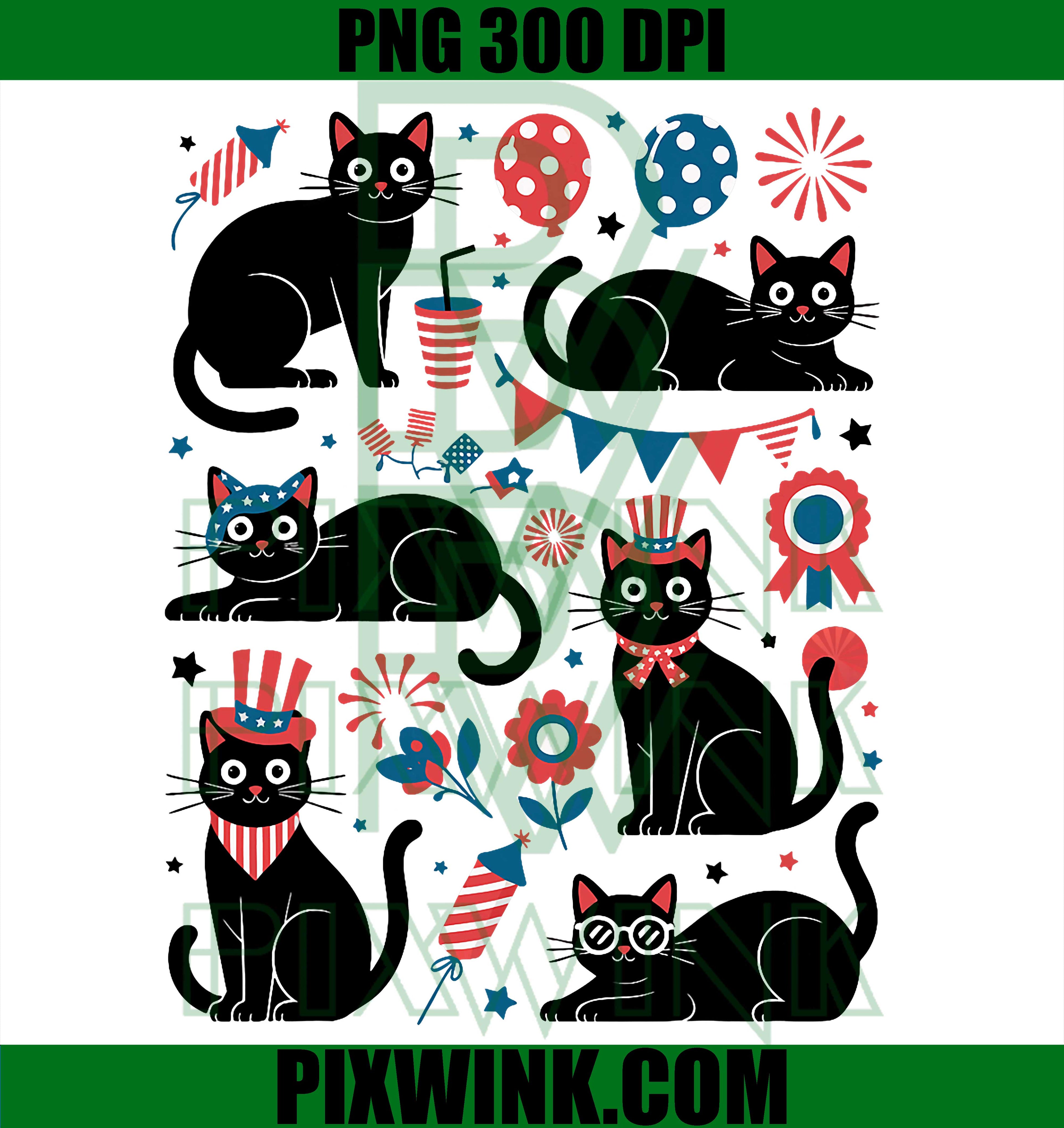 Black Cat USA Flag PNG, Patriotic 4th July Cat PNG