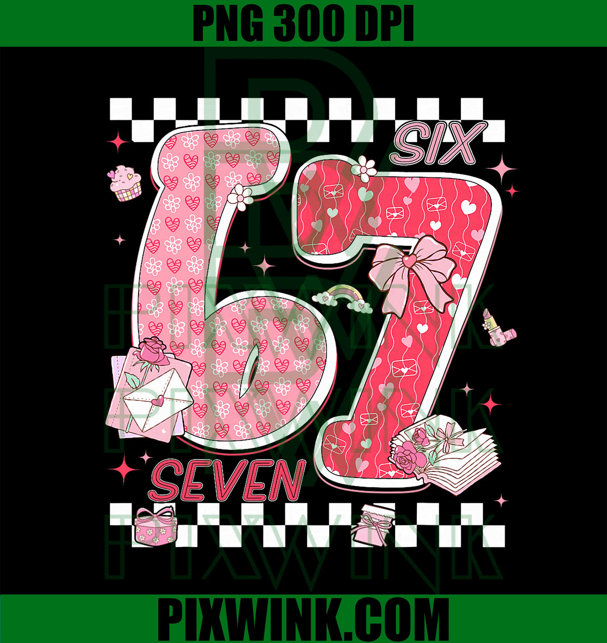 Funny Valentine 67 PNG, Six Seven Meme Pink Bow PNG