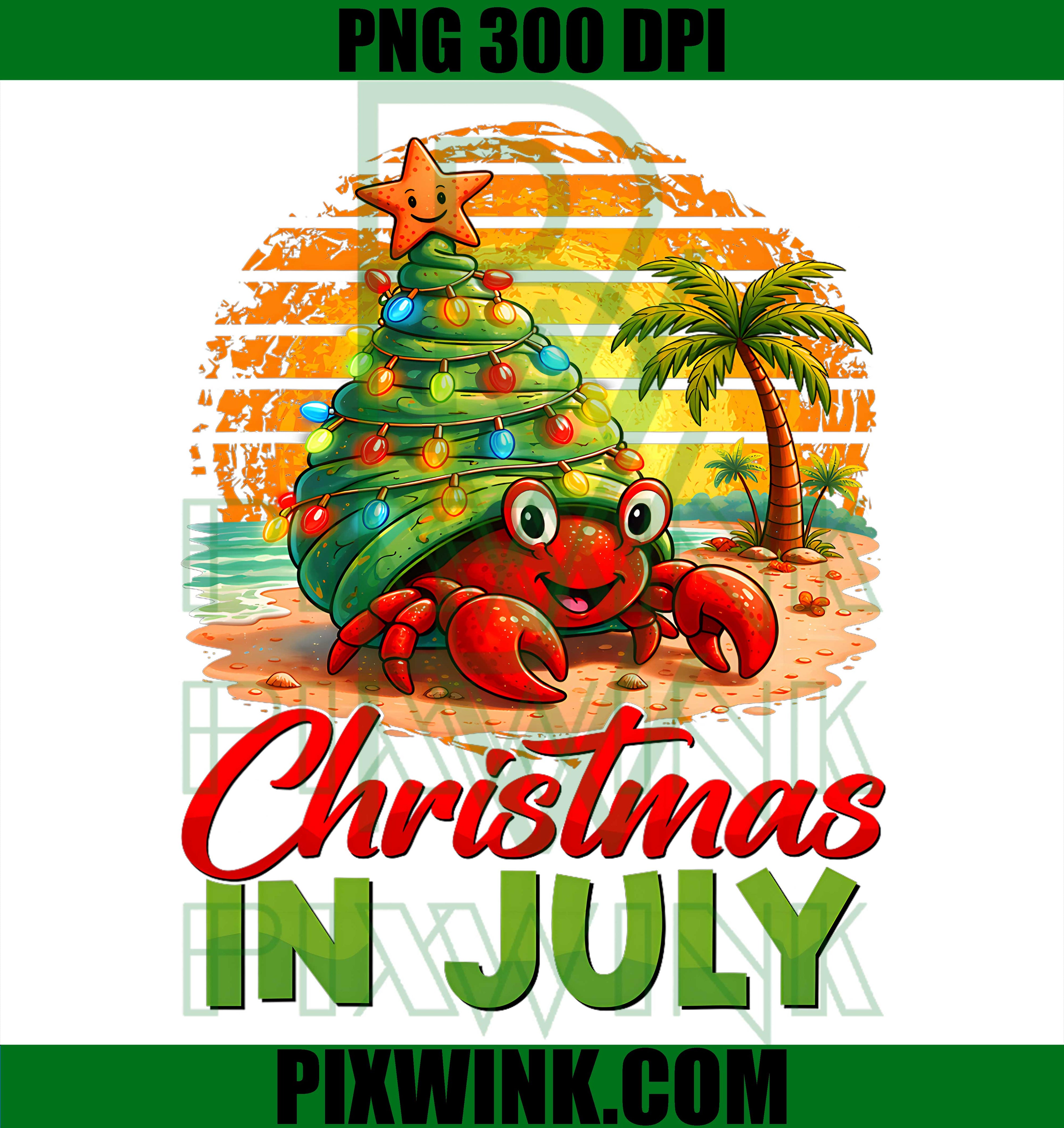 Christmas In July Funny Hermit Crab PNG, Xmas Tree Beach Summer PNG