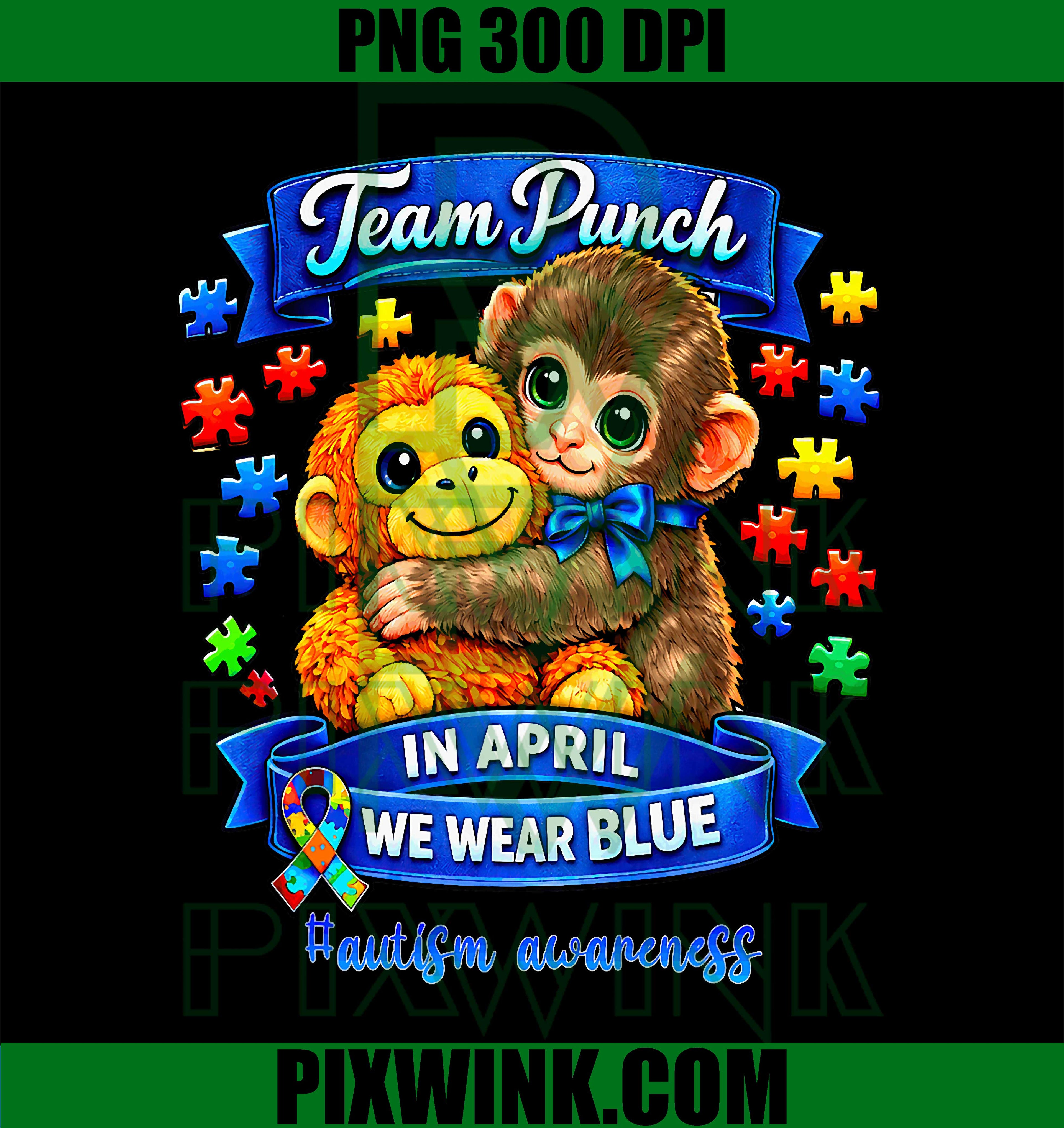 Team Punch PNG, Baby Monkey PNG, Autism Awareness Blue PNG