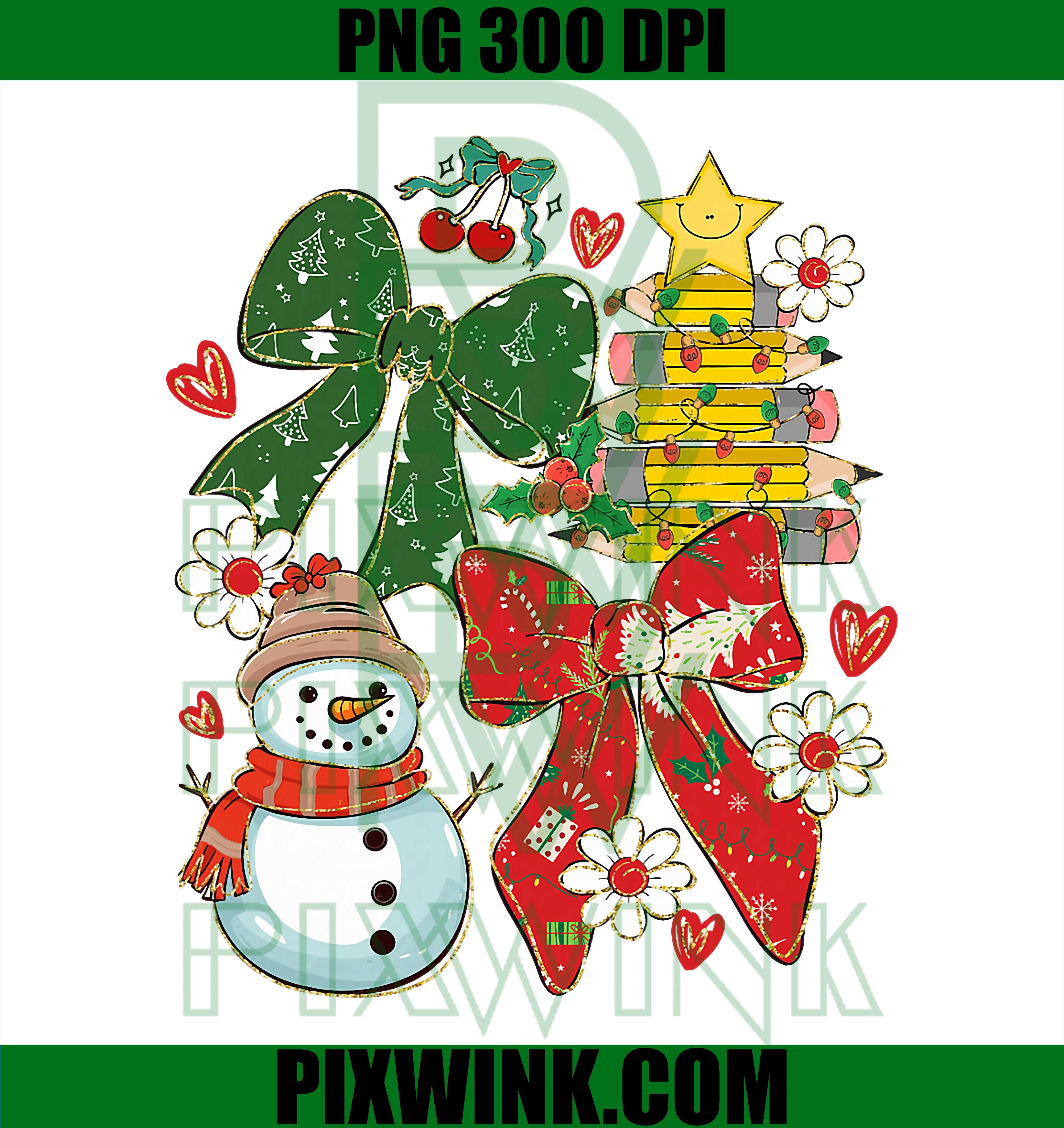 Snowman Bow Pencil Flowers Xmas Tree, Funny Teacher Christmas PNG