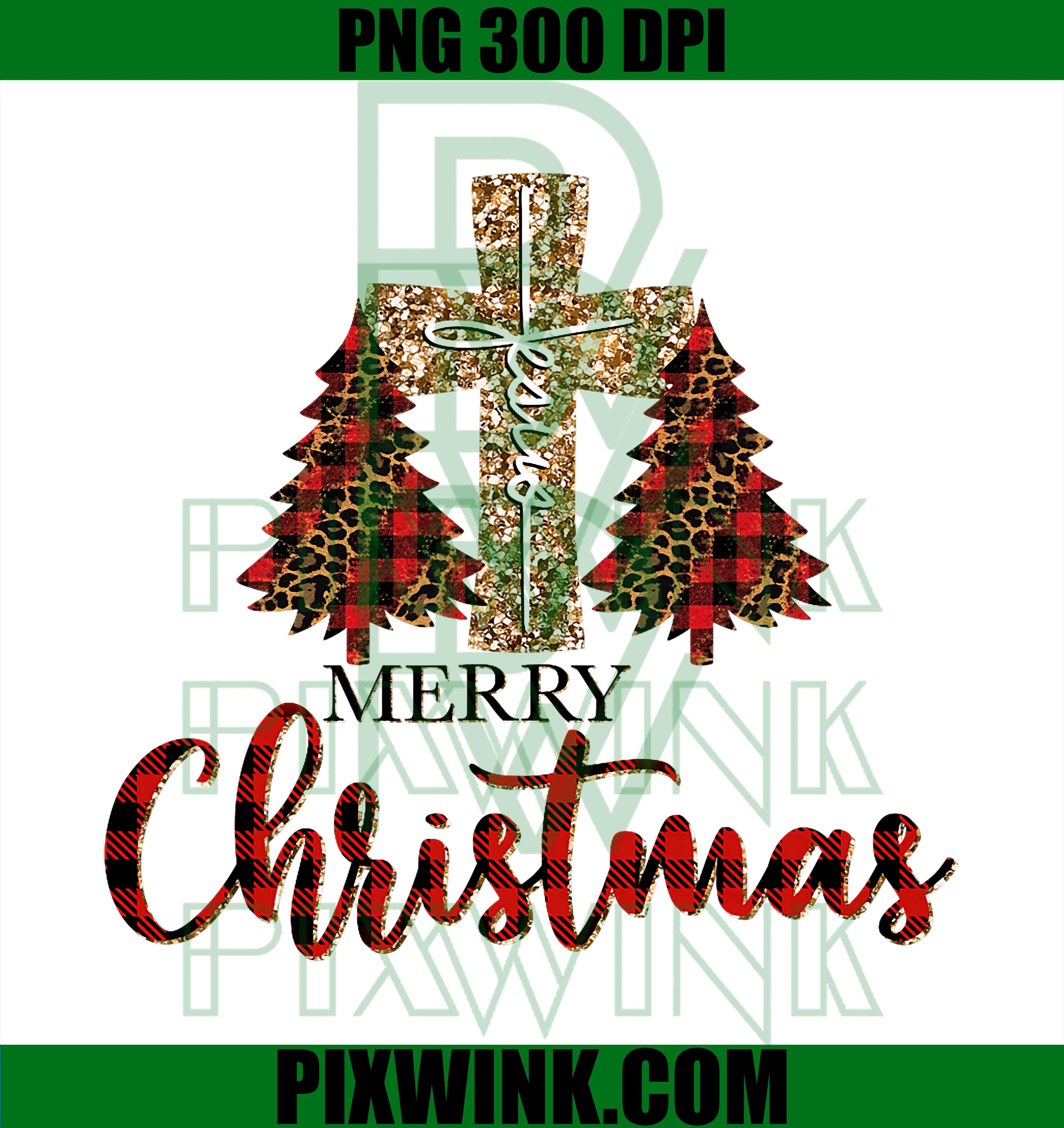 Merry Christmas Christians Buffalo Plaid Leopard Jesus Cross PNG