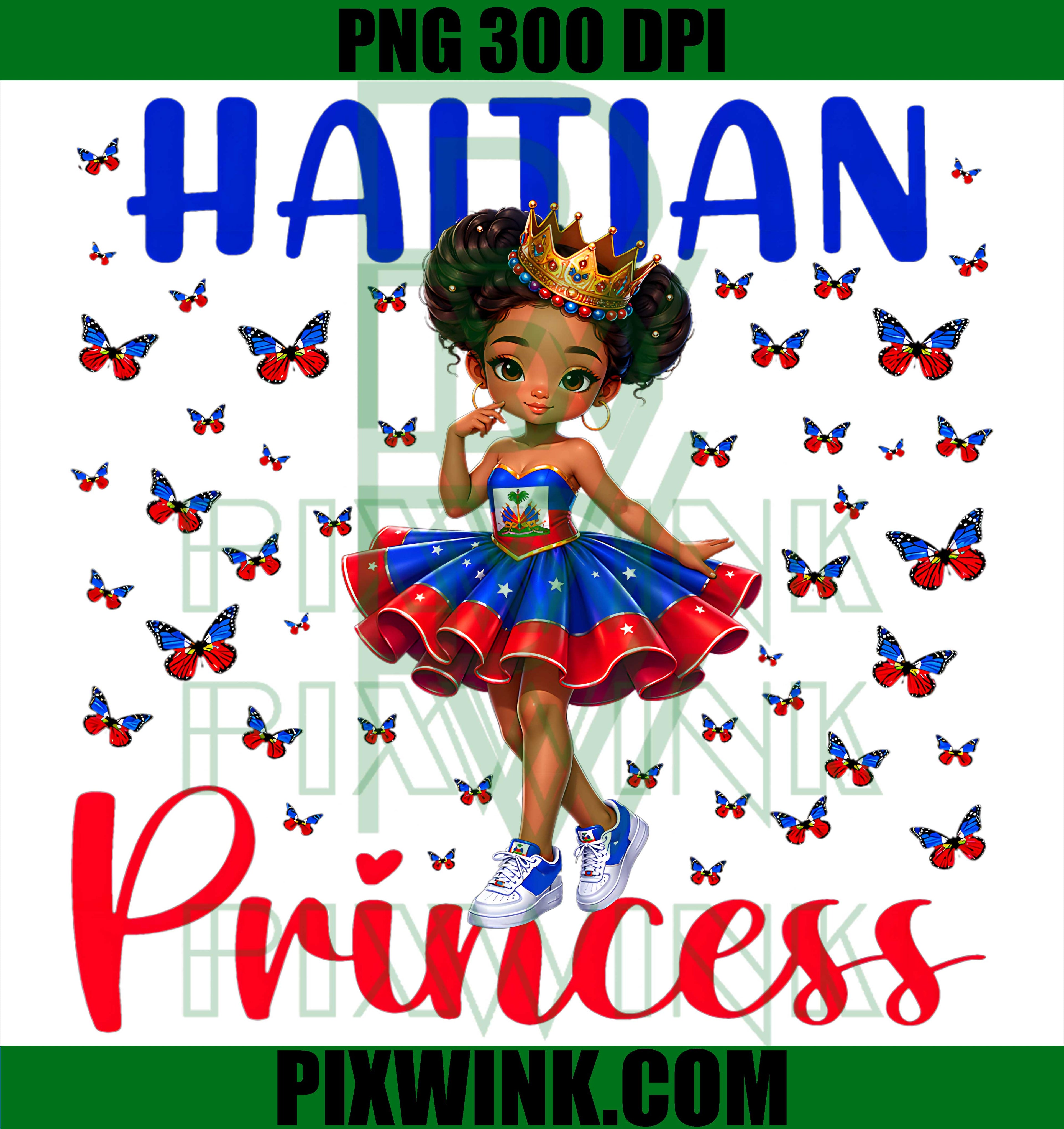 Haitian Princess Butterfly Flag PNG, Dabbing Haiti Pride Girls PNG