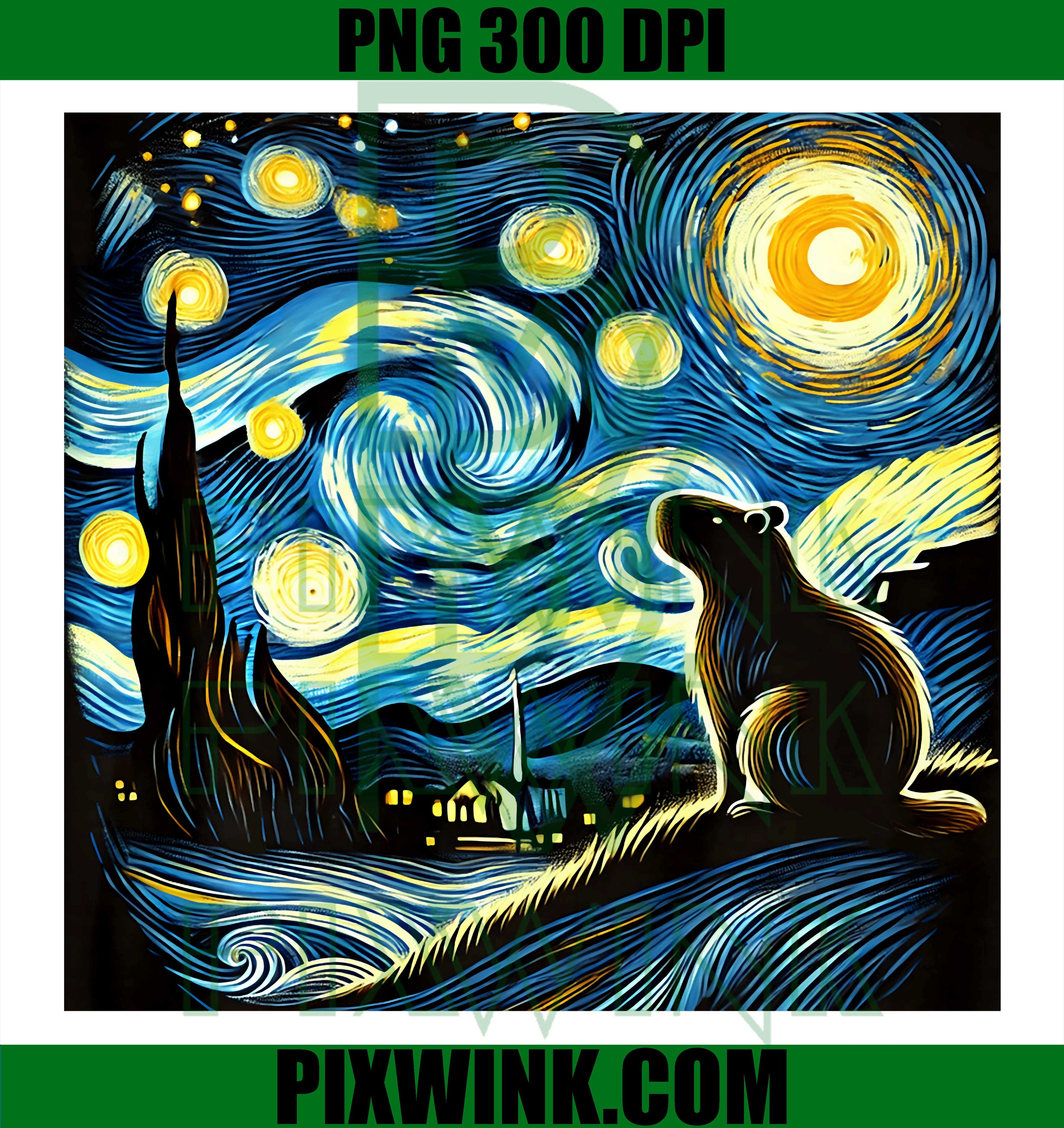 Capybara Starry Night PNG, Van Gogh Animal Art PNG Cute Design