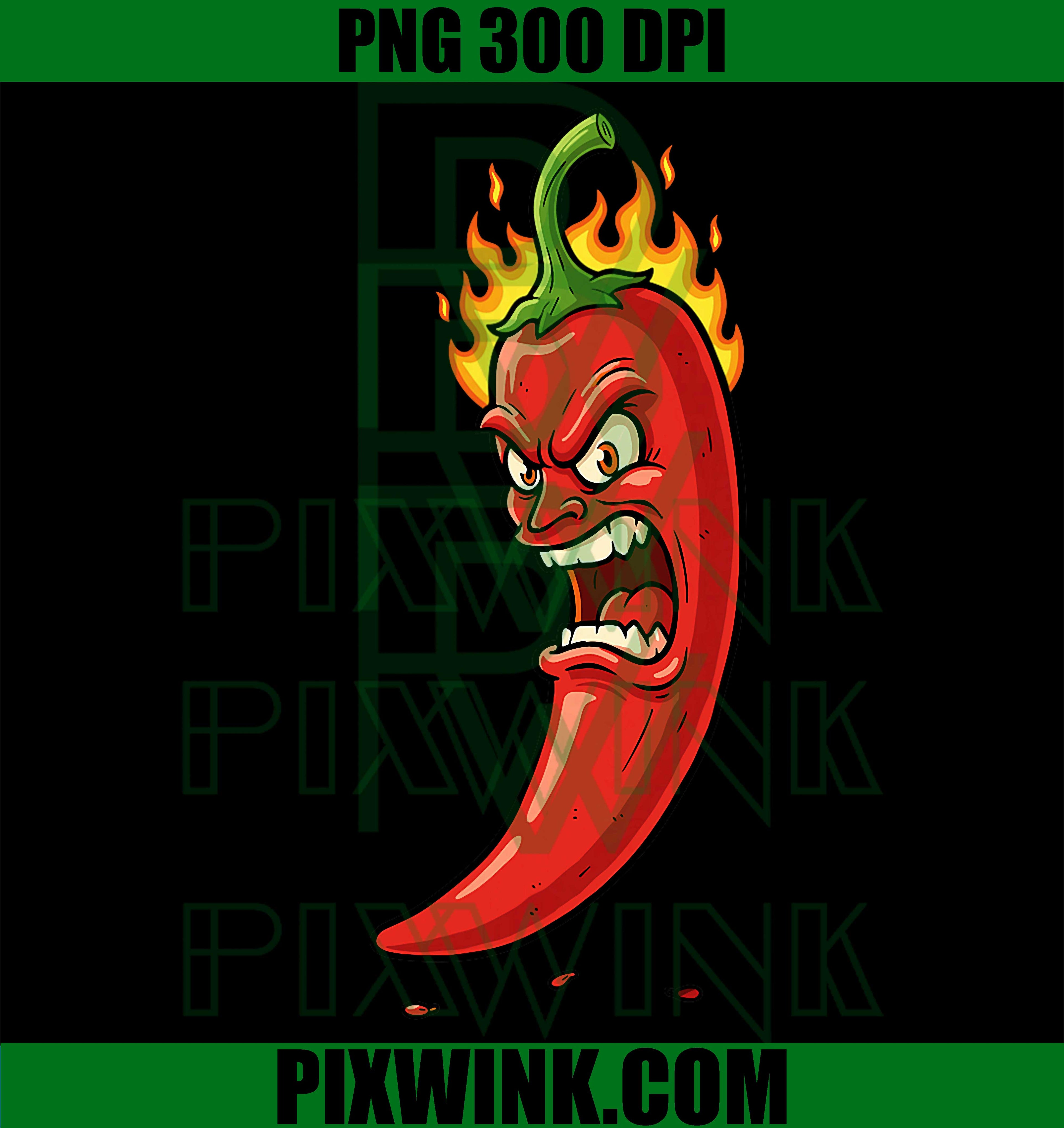 Flaming Angry Hot Chili Pepper PNG, Spicy Humor Pepper Graphic PNG