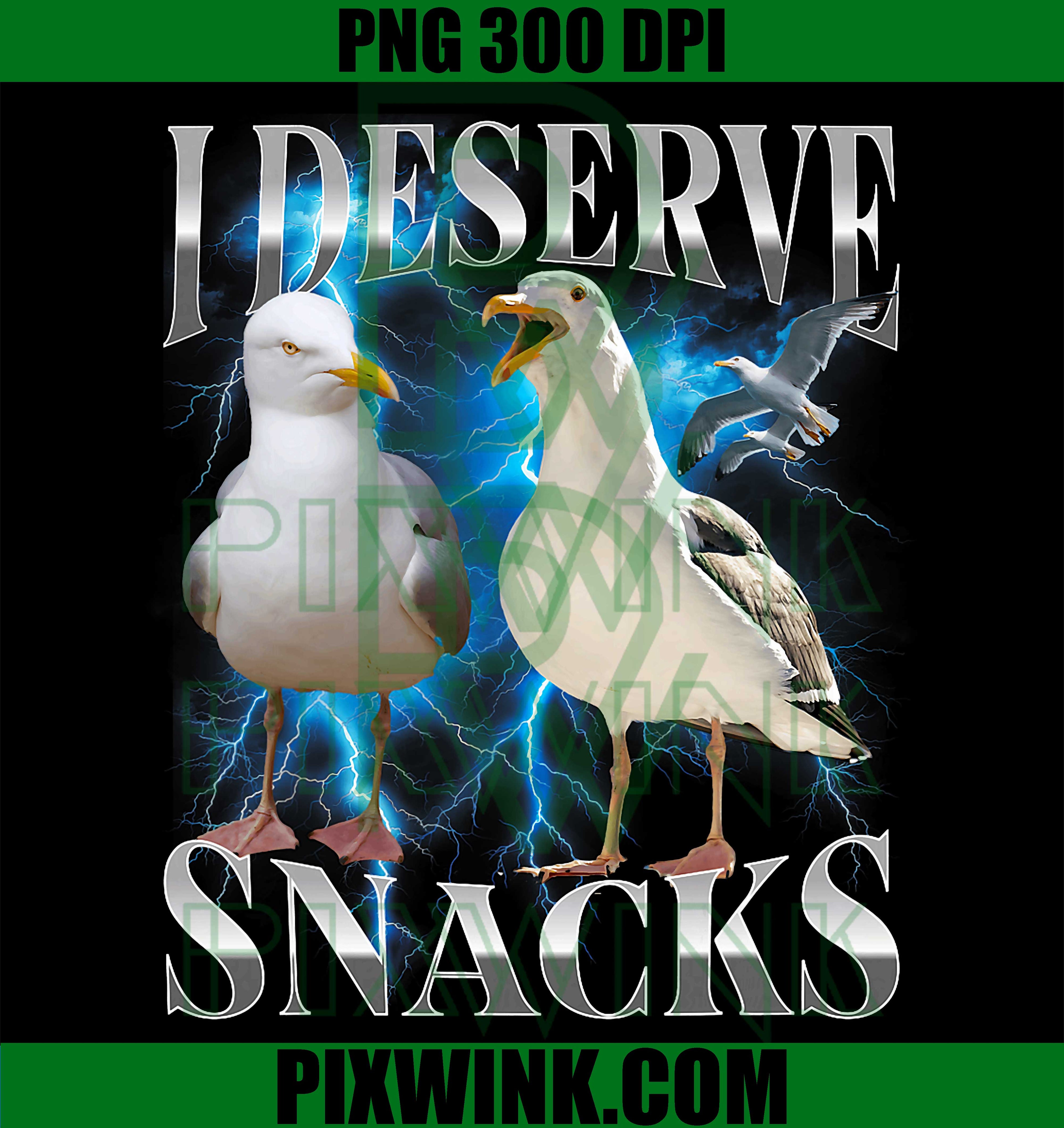 Bootleg Seagulls PNG, I Deserve Snacks PNG, Funny Seagull Meme PNG