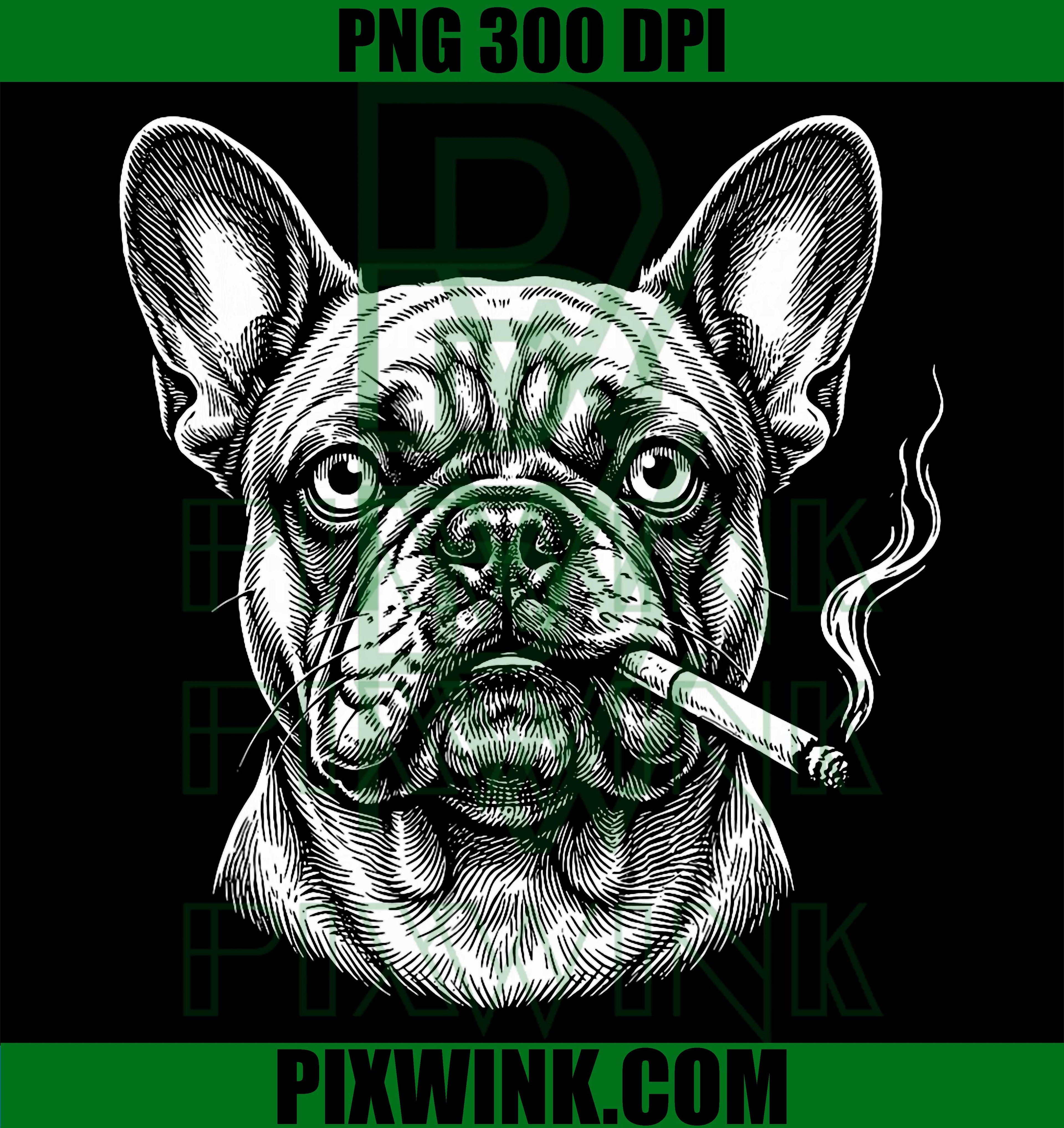 French Bulldog Smoking PNG, Engraving Style PNG, Funny Dog Art PNG