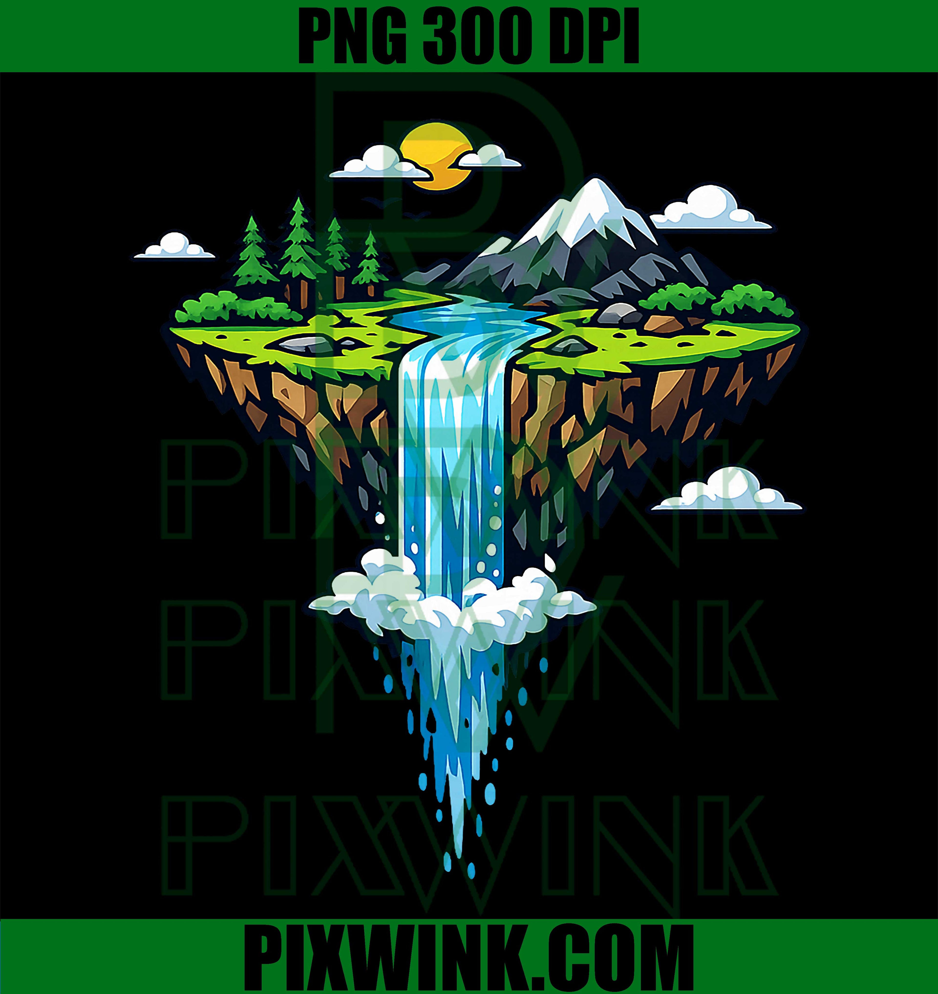 Floating Island Waterfall Landscape PNG, Fantasy Mountain Forest Artwork PNG