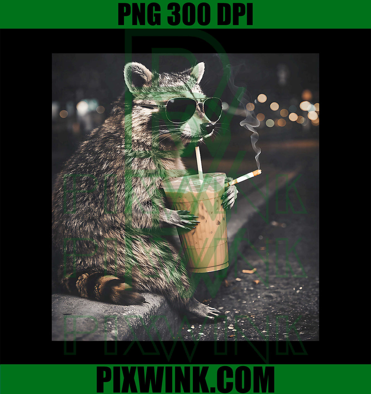 Raccoon Iced Coffee PNG, Funny Animal Meme PNG, Coffee Raccoon PNG
