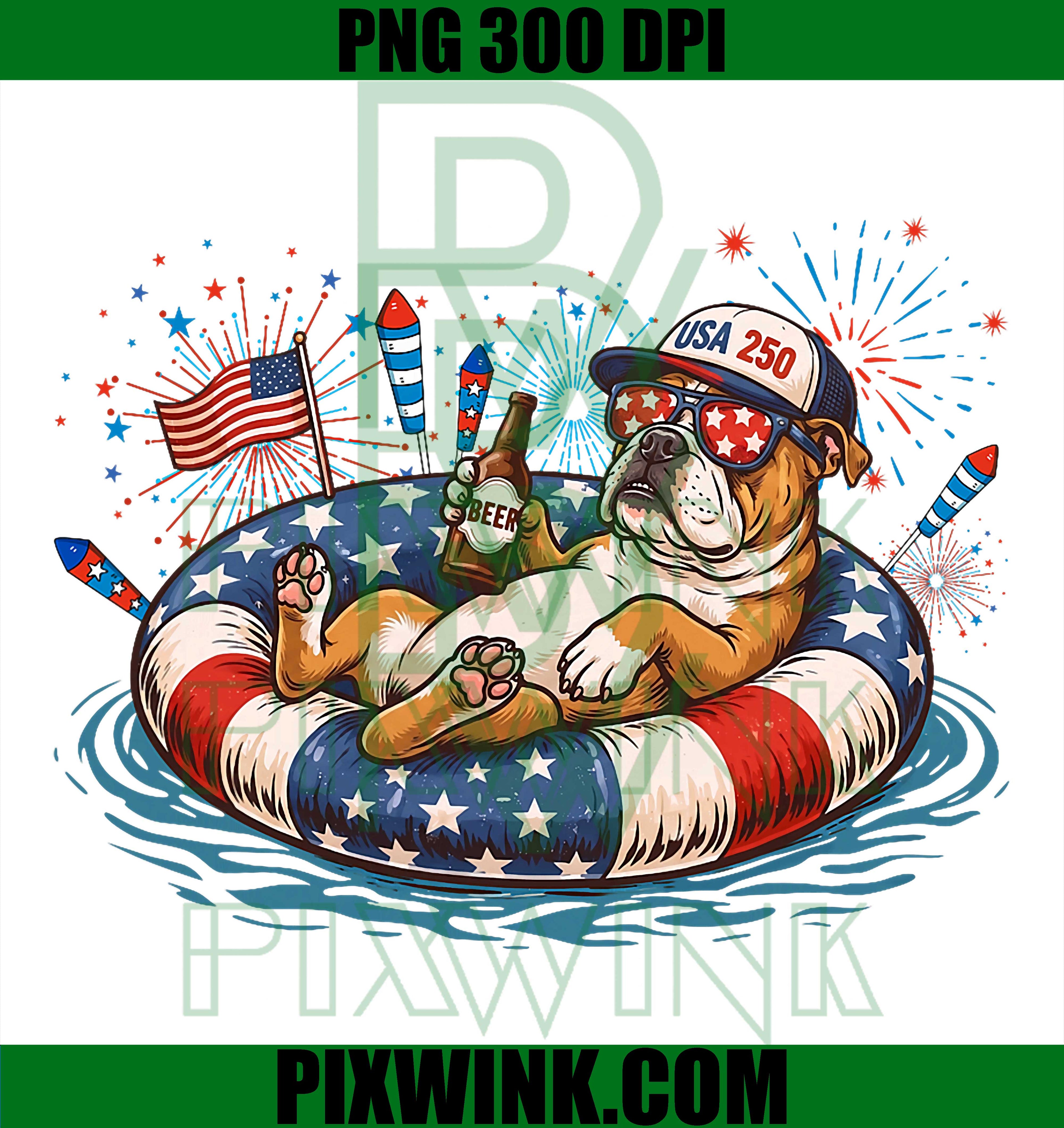 Patriotic Bulldog Beer Floatie PNG, USA Flag 4th of July Design PNG