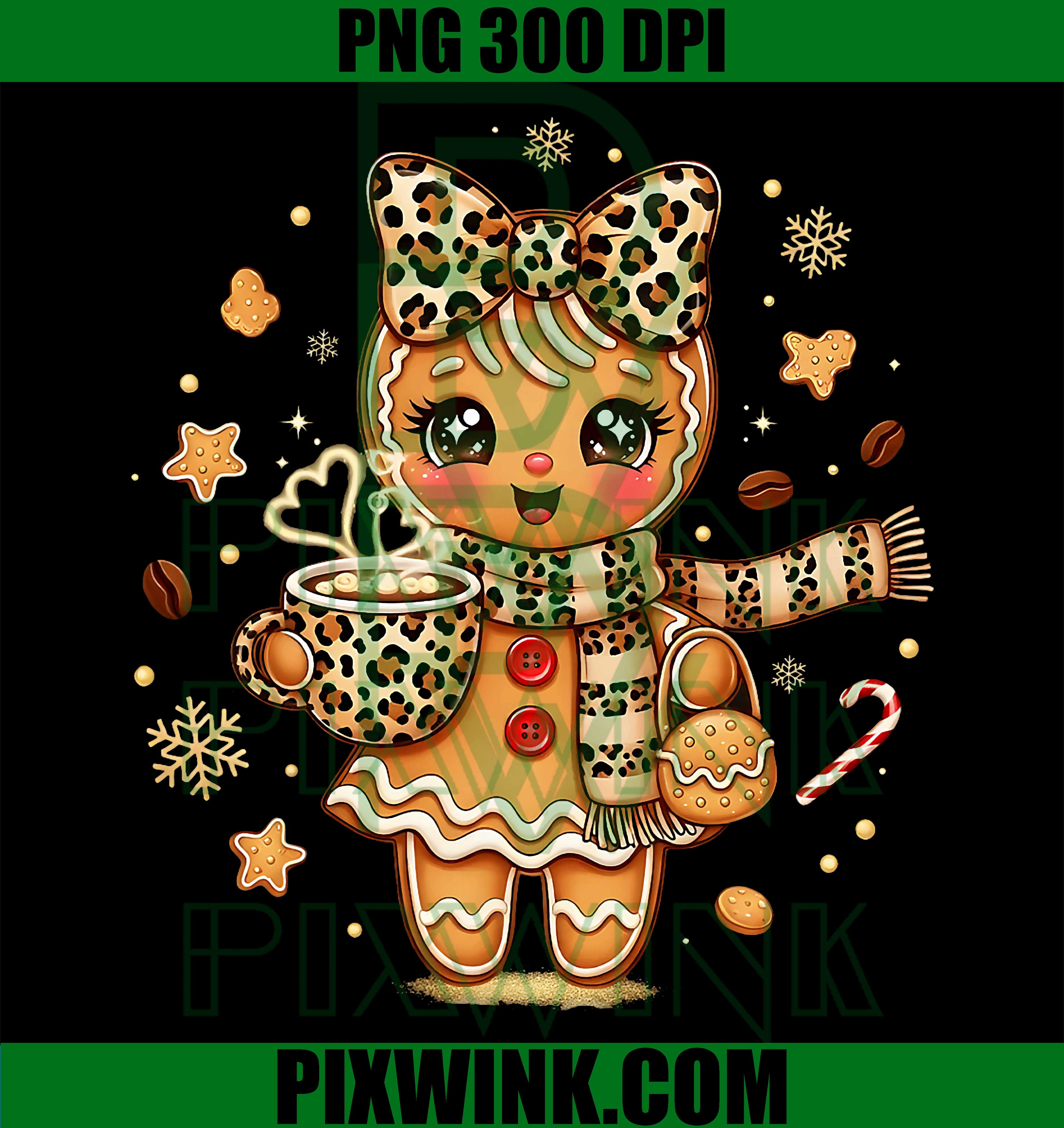 Cute Gingerbread Leopard Coquette Christmas PNG