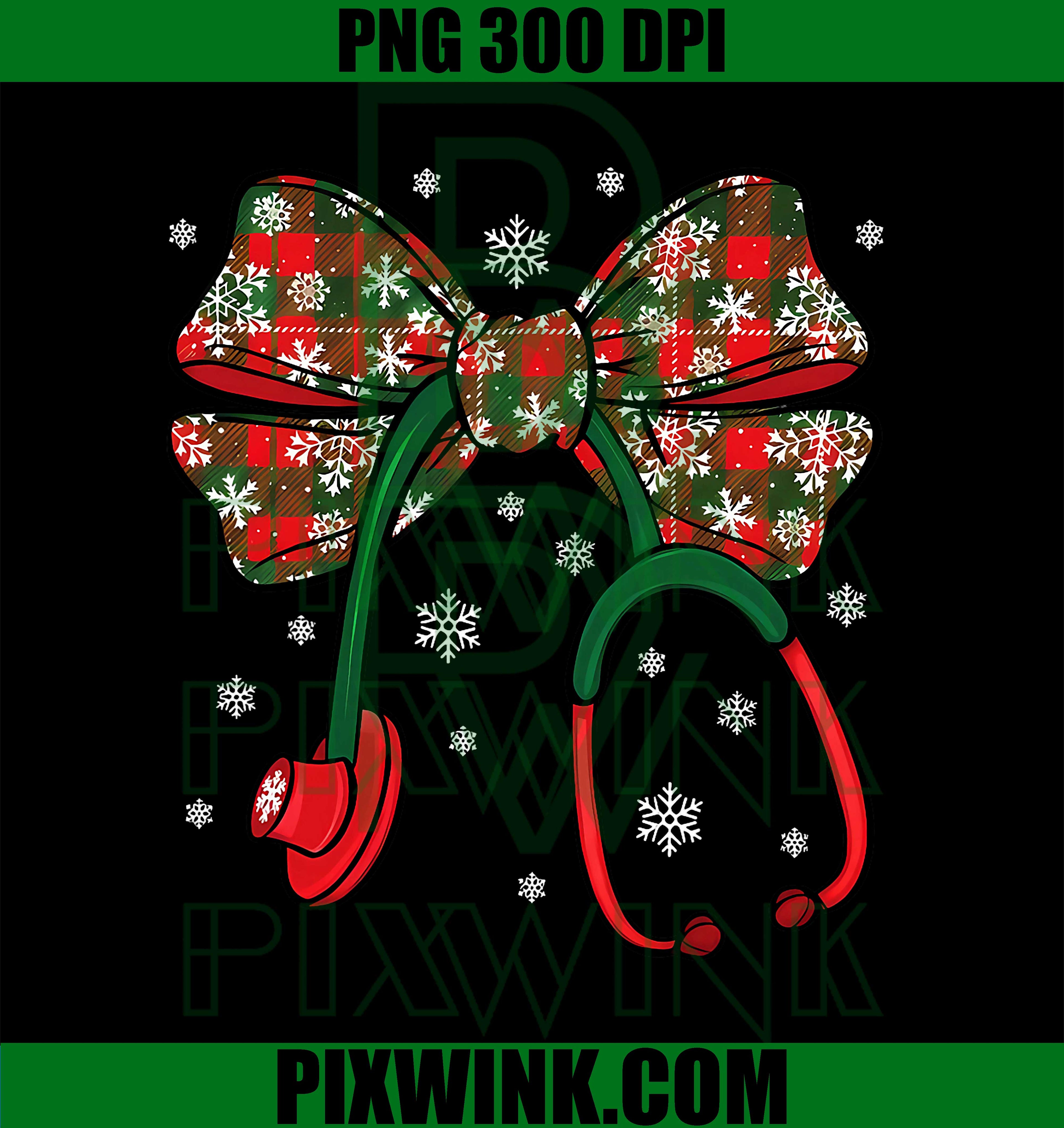 Plaid Stethoscope Coquette Bow Christmas, Nurse Xmas Holiday PNG
