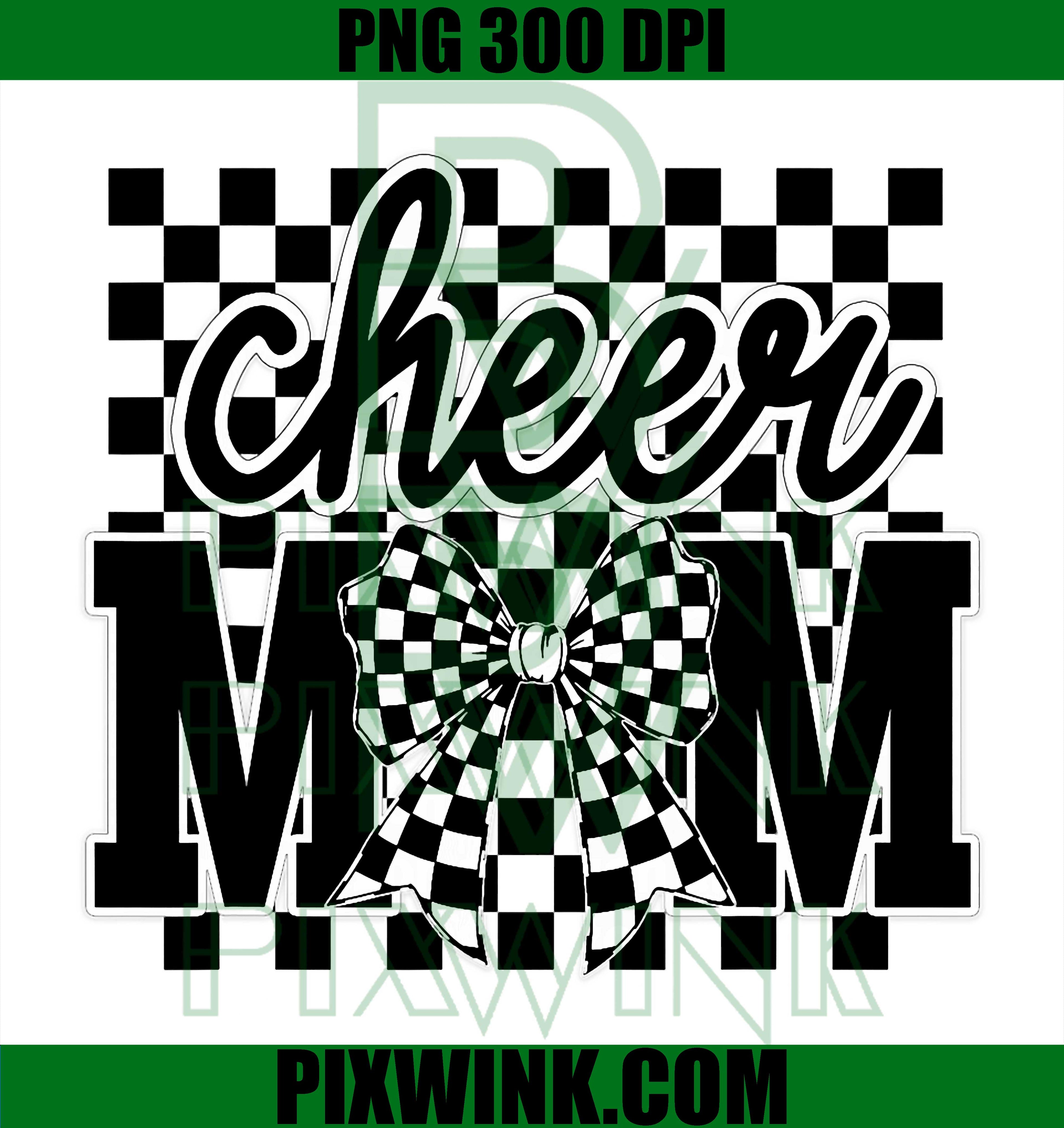 Cheer Mom PNG, Coquette Bow Checkered PNG Cheerleader Mom Design