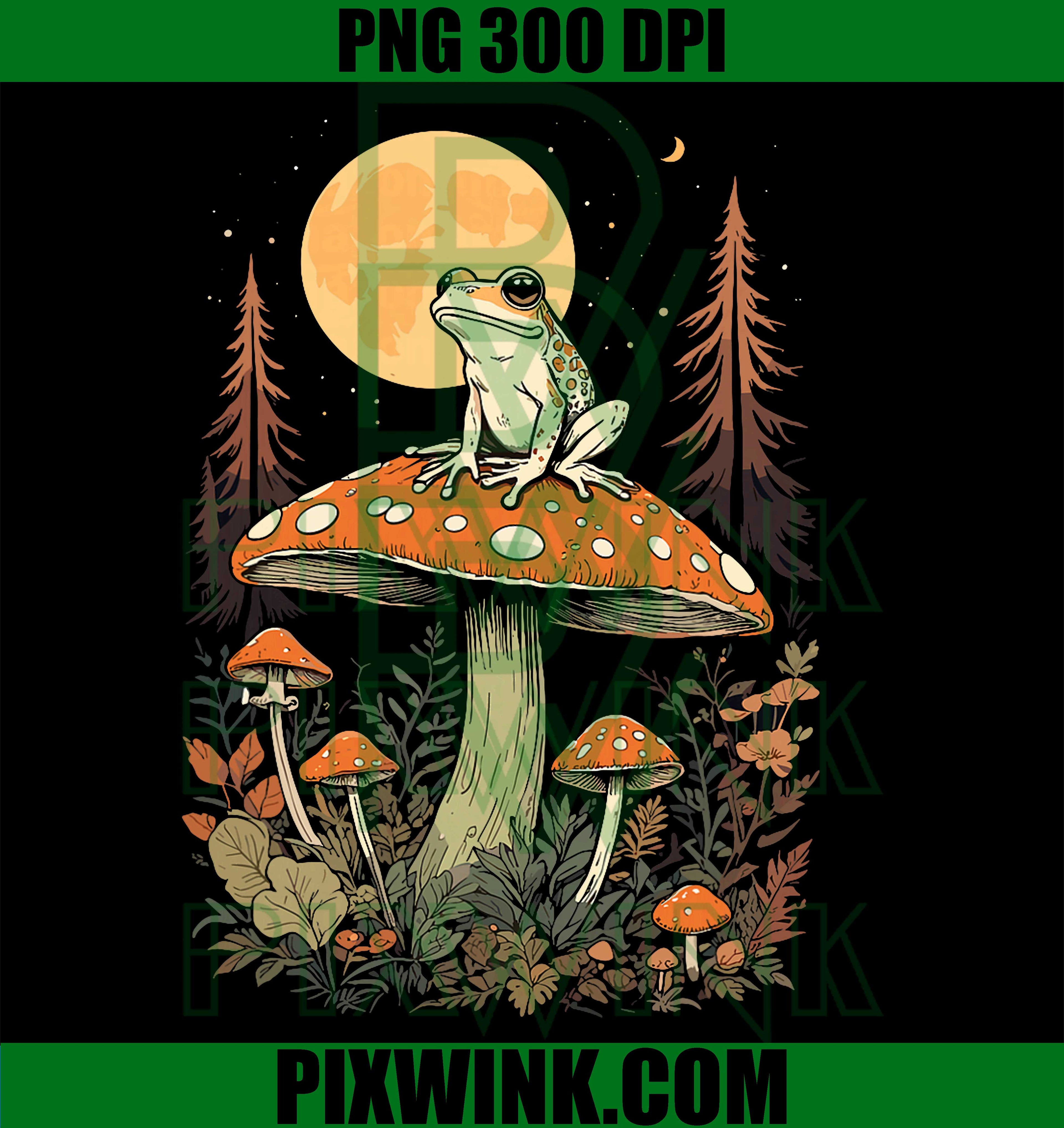 Frog Moon Mushroom PNG, Forest Nature PNG, Aesthetic Cottagecore PNG