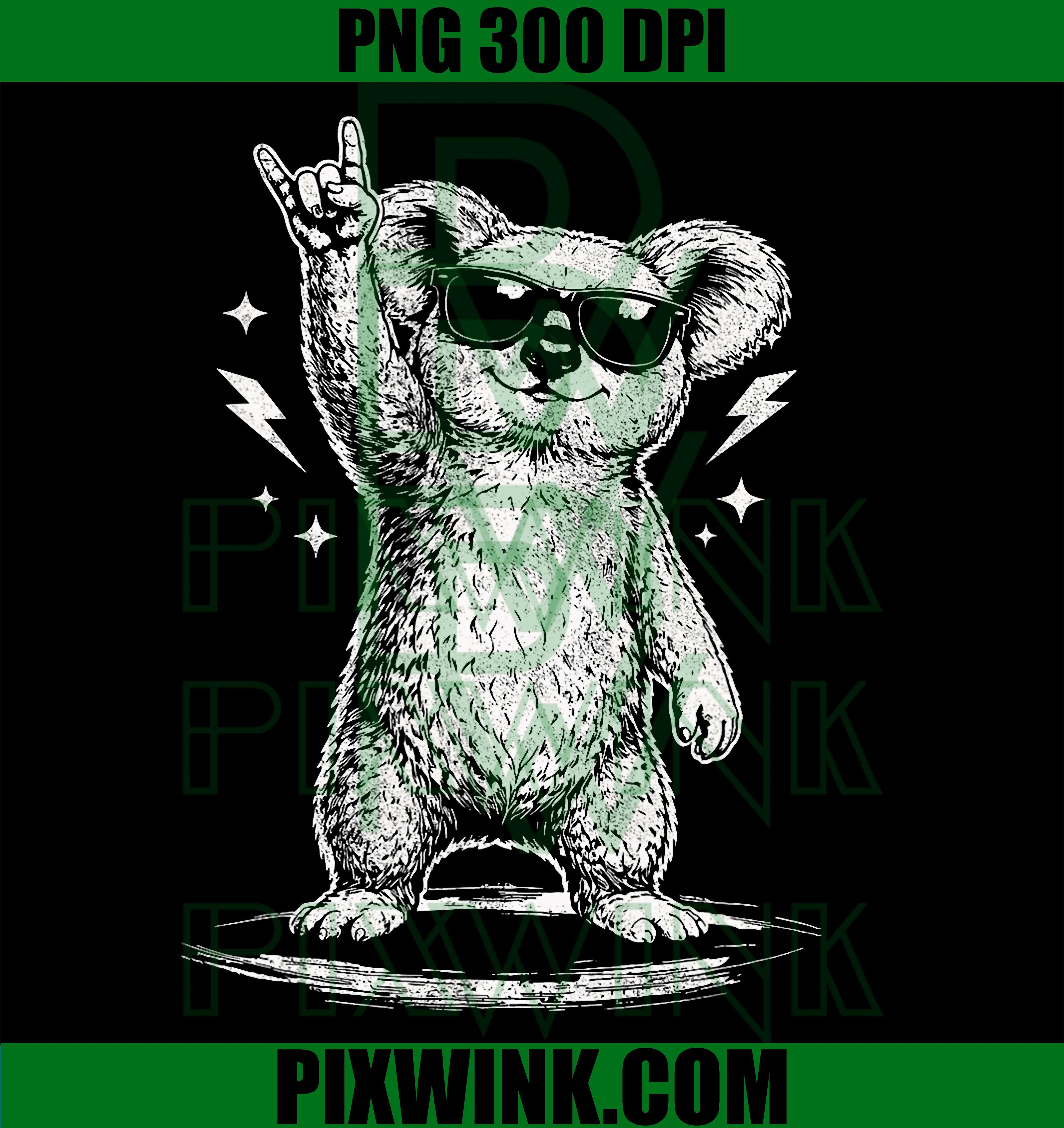 Koala with Sunglasses Rock PNG, Cool Rock Music Koala Graphic PNG