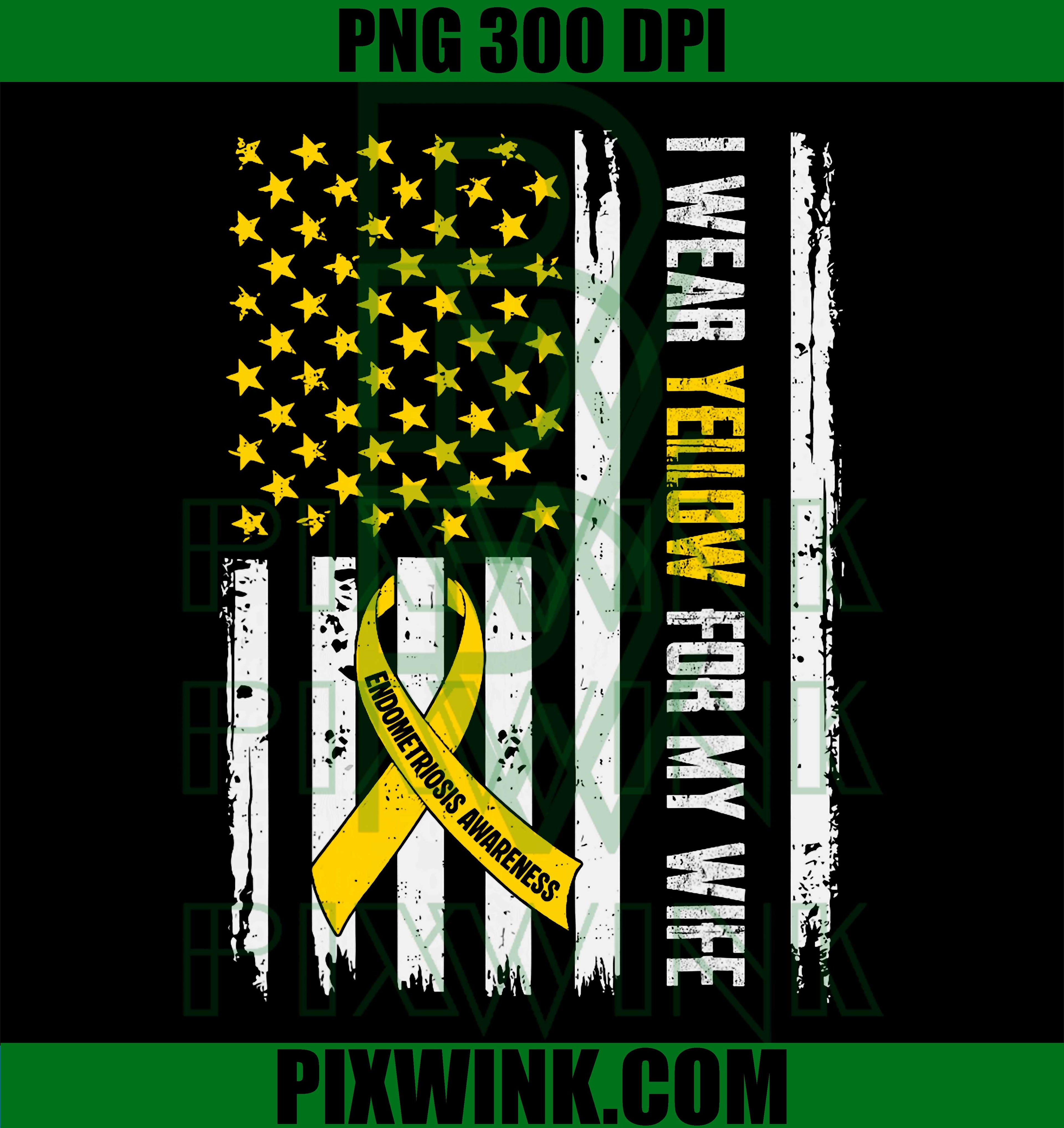 Endometriosis Awareness For Wife PNG, Endo Support Husband Yellow Ribbon PNG