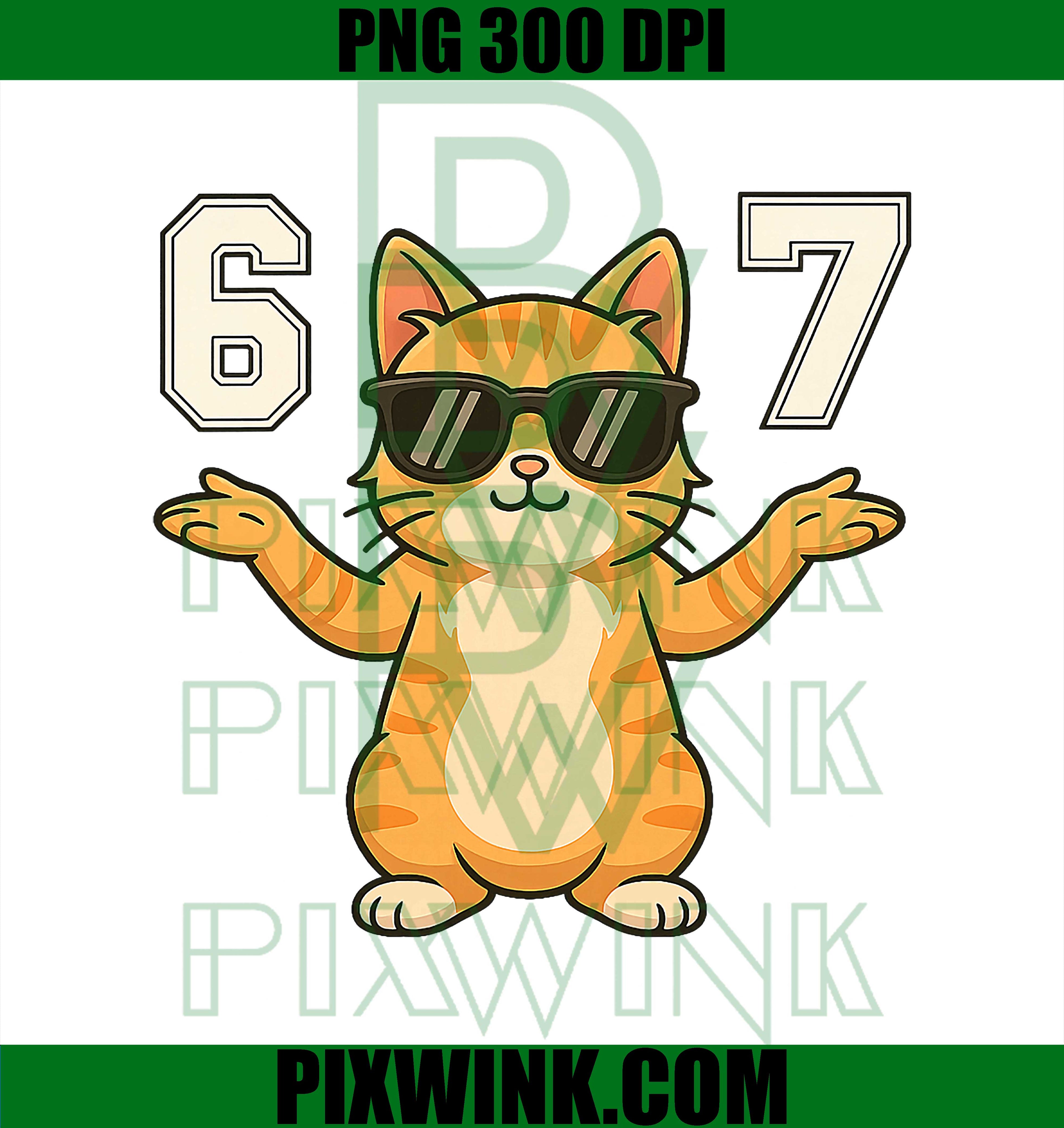 67 Funny Cat Six Seven Meme Gen Z Alpha Humor, Animal Lovers PNG