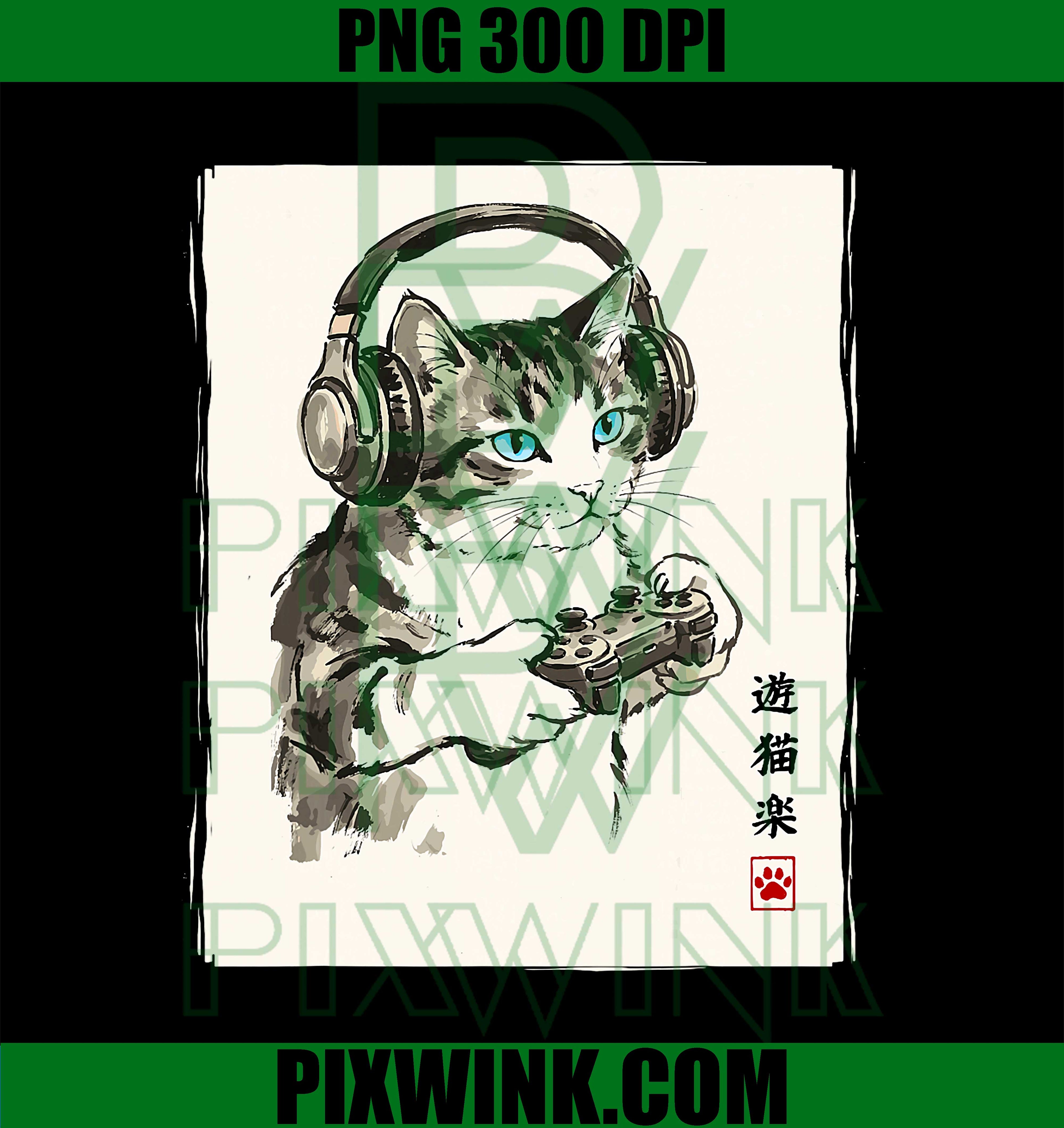 Cat Japanese Video Games PNG, Funny Gamer PNG